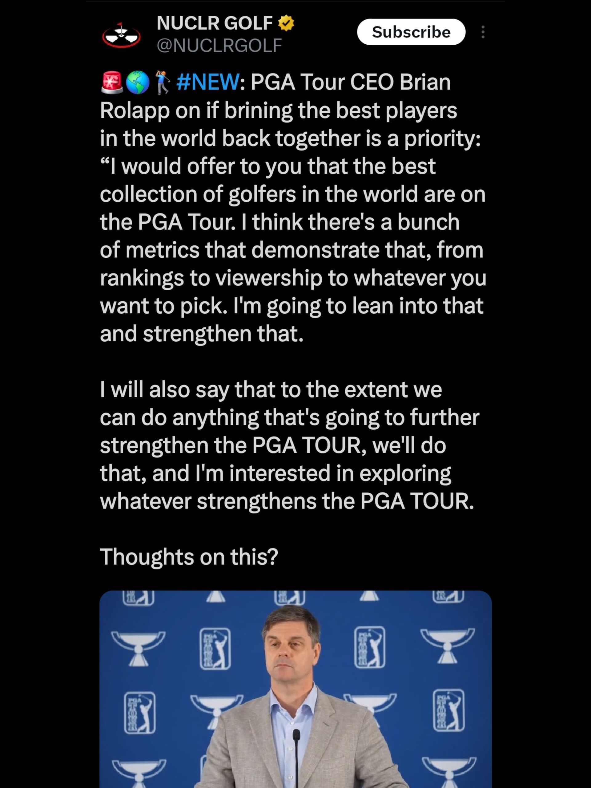 Screenshot from NUCLR Golf&#039;s X post on Rolapp&#039;s statement / @NUCLRGOLF on X