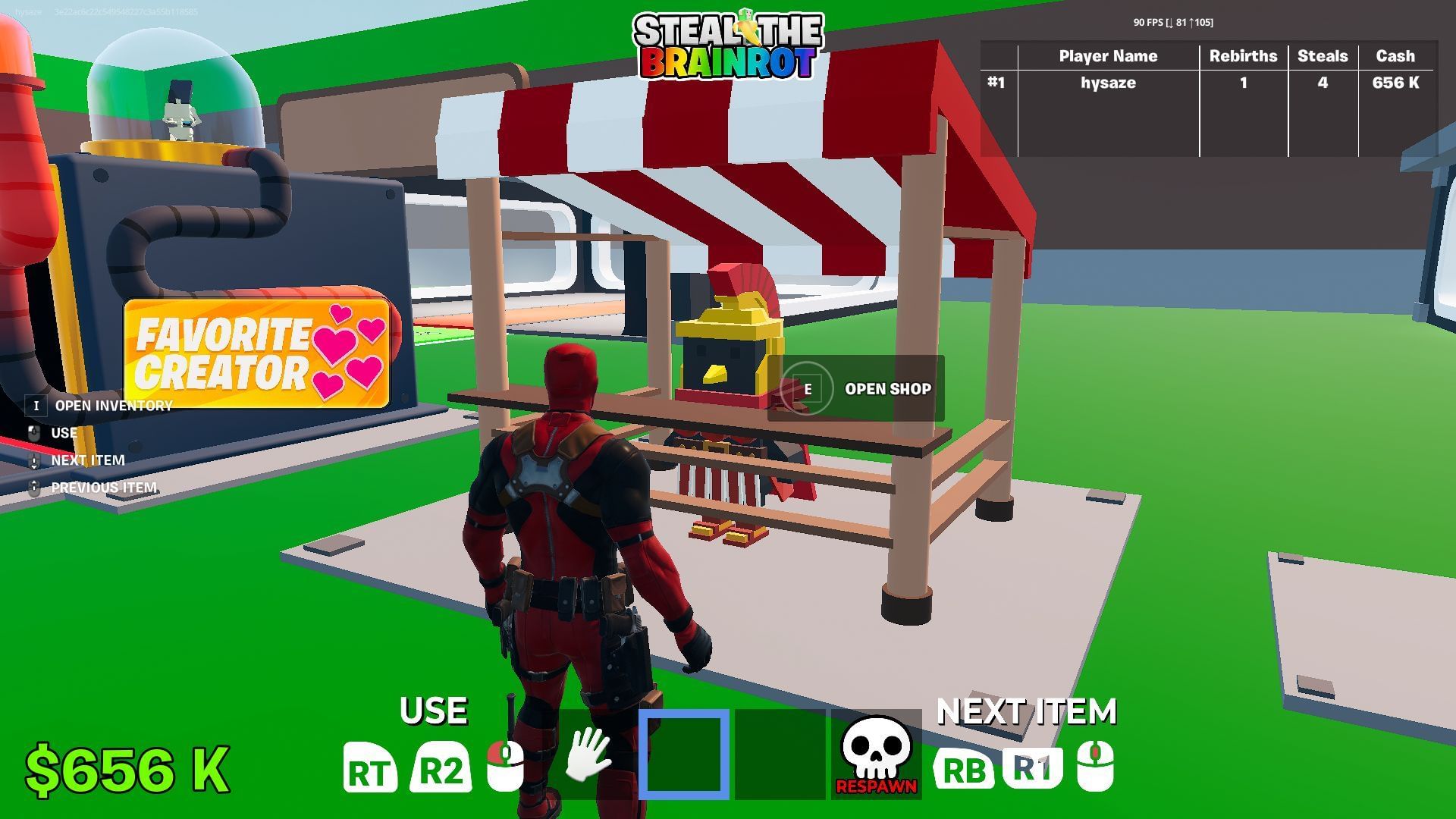 Item shop in Steal The Brainrot (Image via Sportskeeda Gaming || Epic Games)