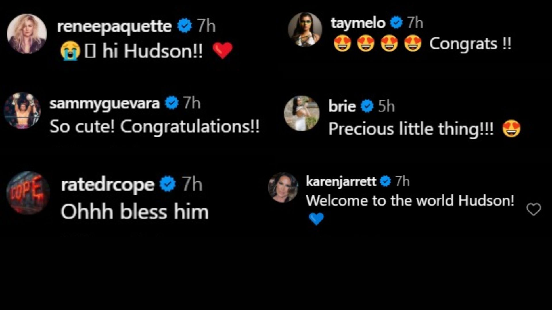 Stars react to the birth of Britt Baker&#039;s nephew. (Images via AEW Instagram) 