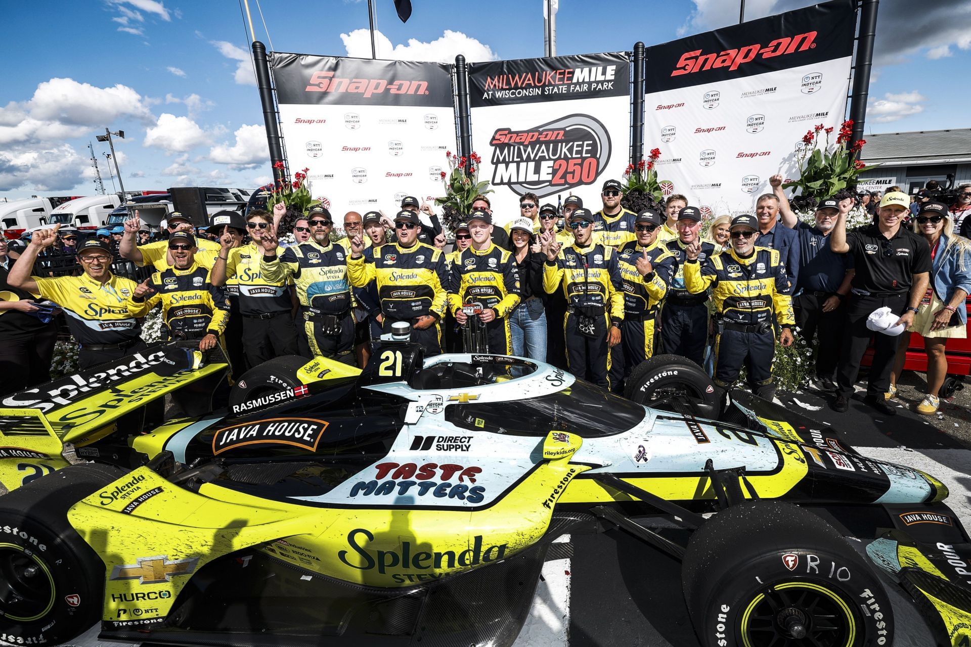 Christian Rasmussen celebrates with ECR after winning the 2025 IndyCar Milwaukee Mile 250 - Source: Getty