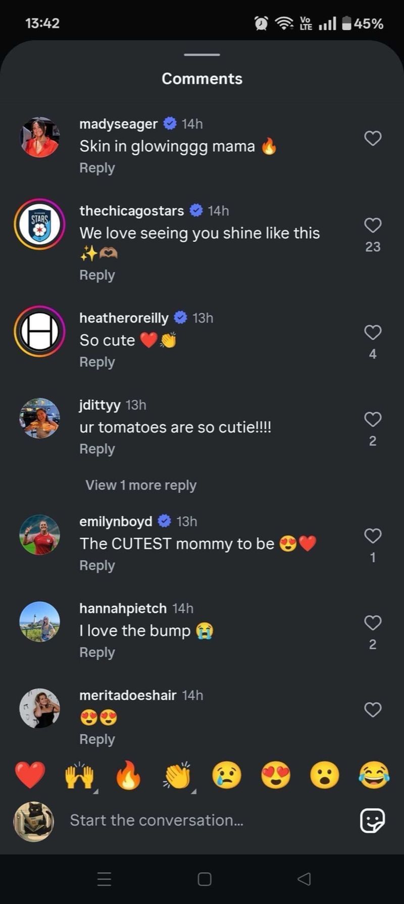 MLB wives and others&#039; comments on Mallory&#039;s post. (Via Instagram)