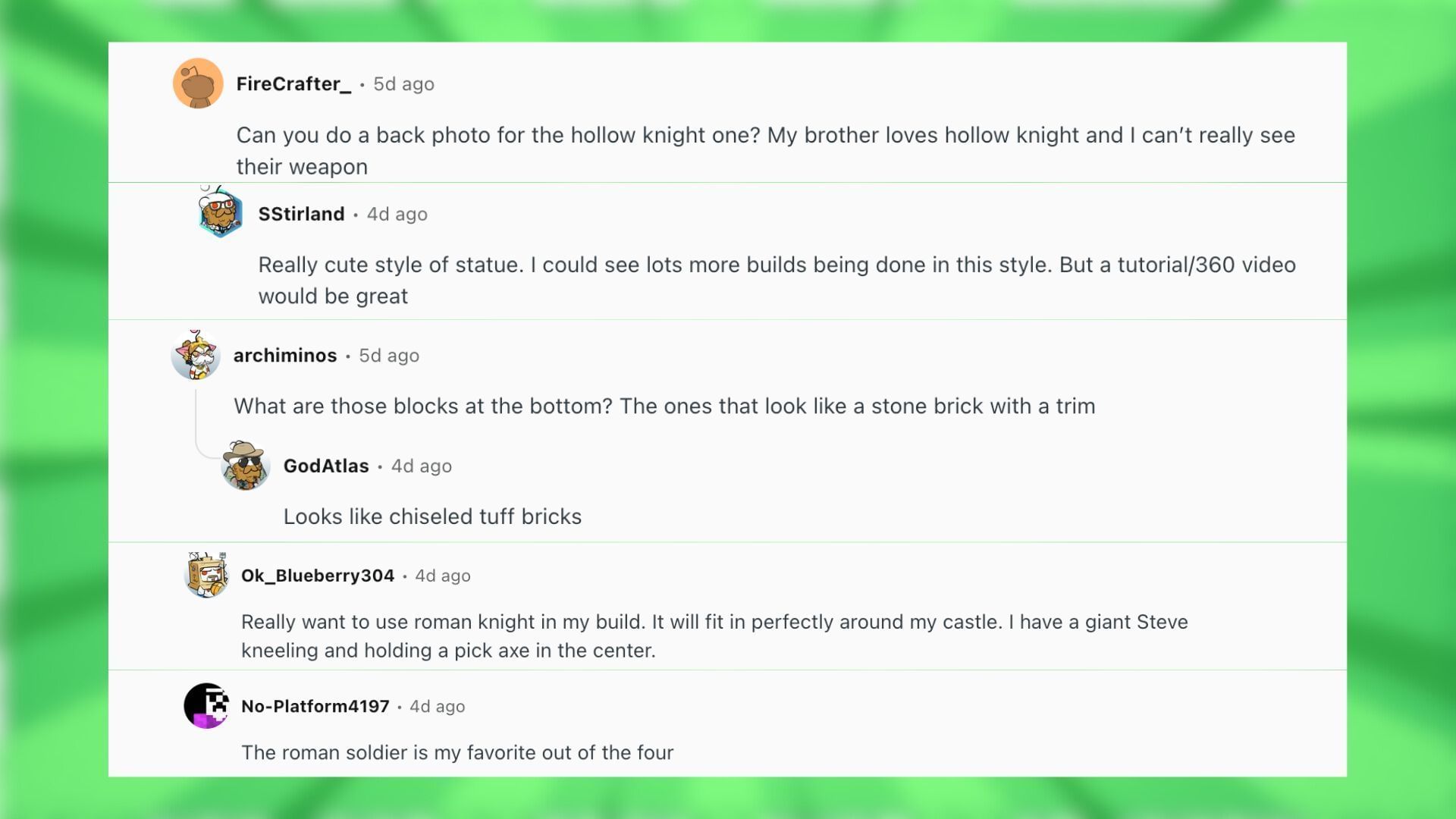Redditors talk about the statue build (Image via Reddit)