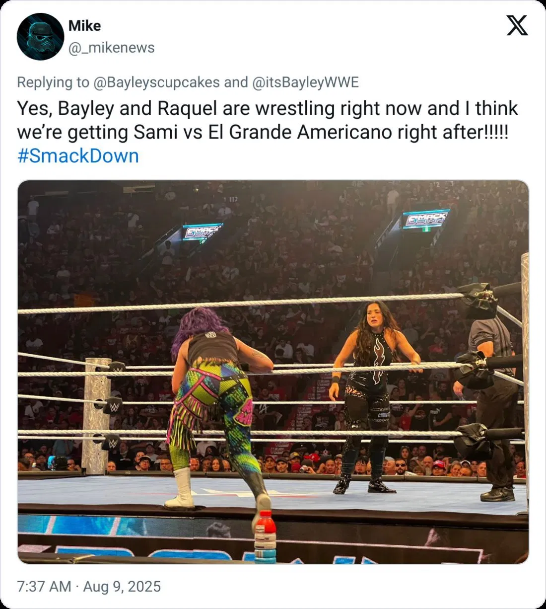 Bayley was in action after SmackDown went off air [Credit: _mikenews on X]