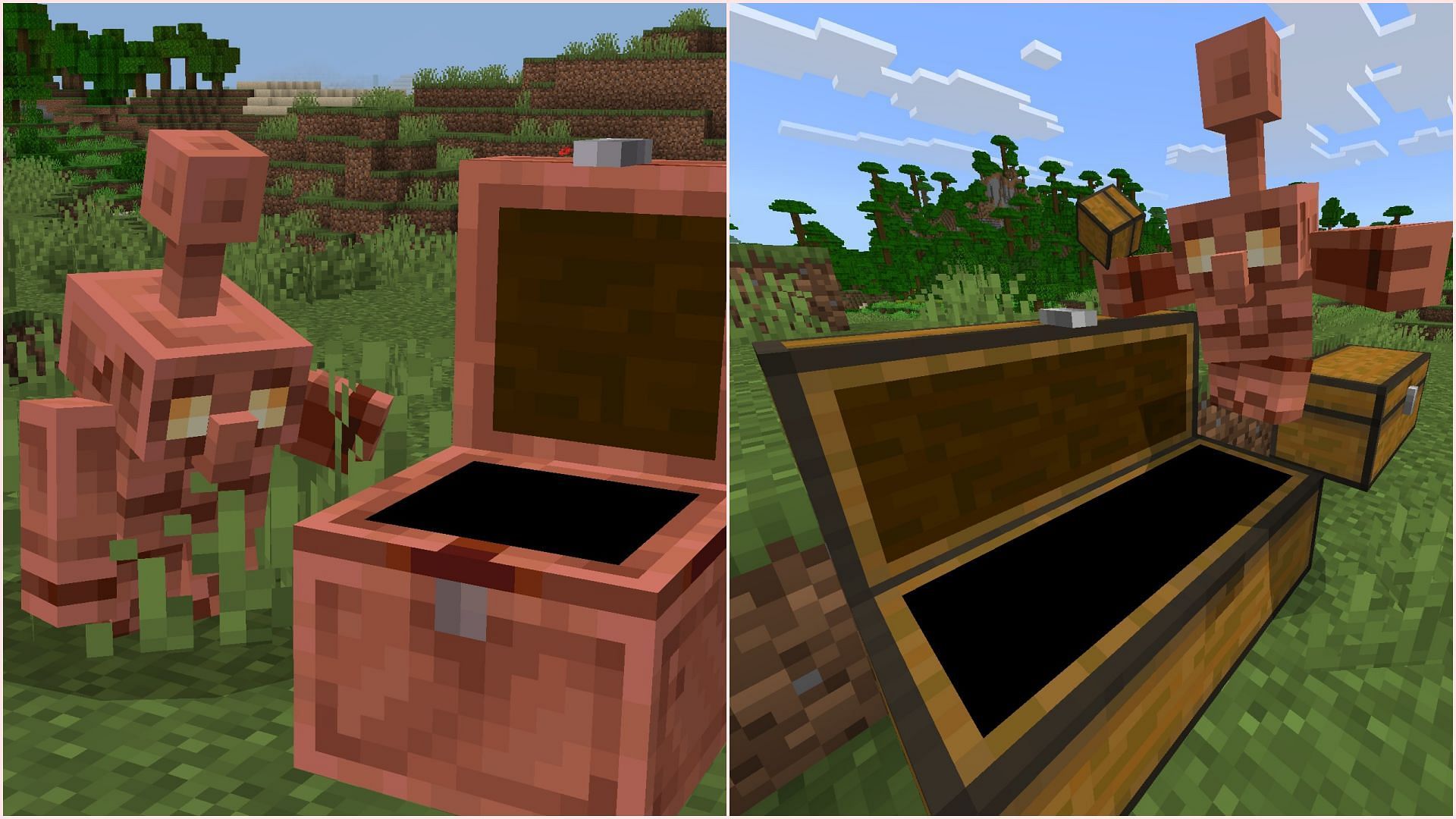 Copper golem will transport items and sort them to different chests (Image via Sportskeeda Gaming || Mojang Studios)