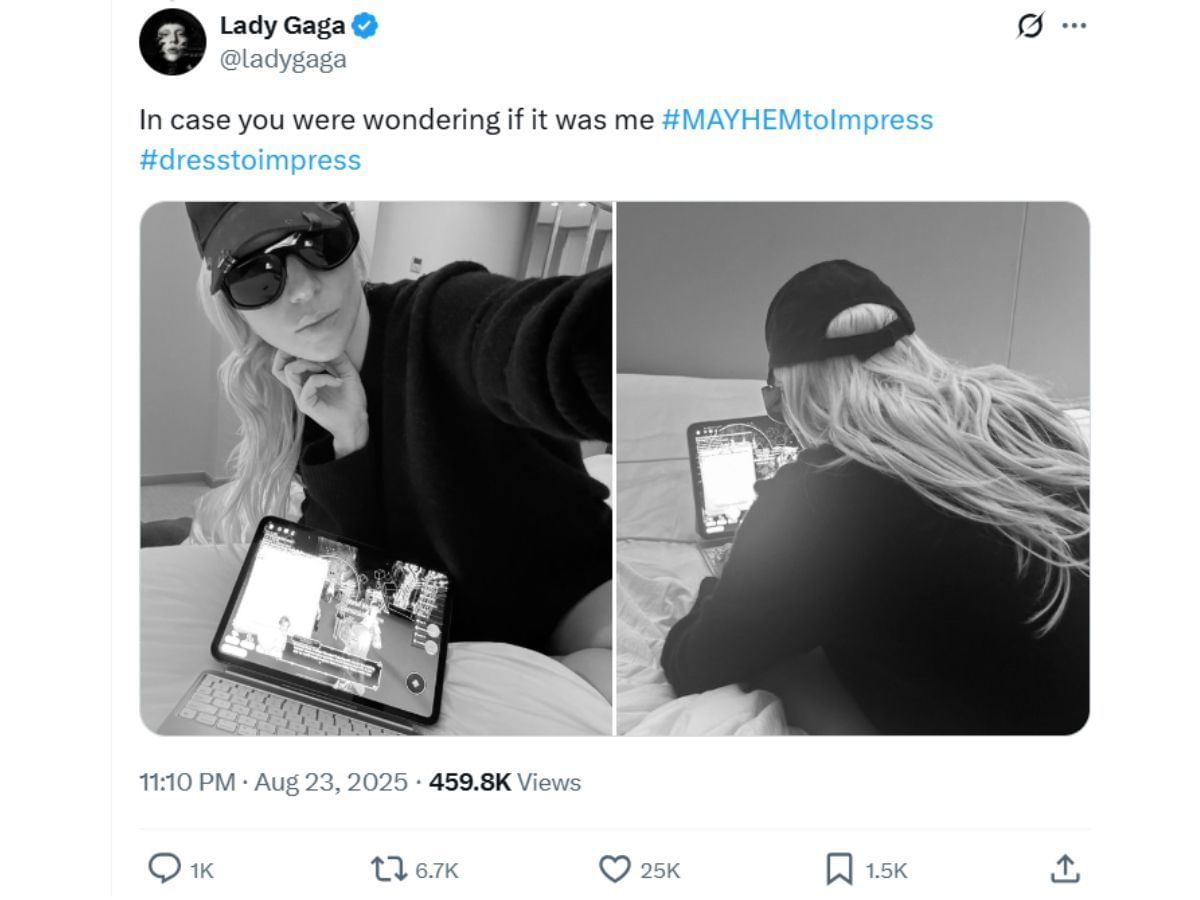 Lady Gaga revealing her Roblox game&#039;s appearance (Image via X/ @ladygaga)
