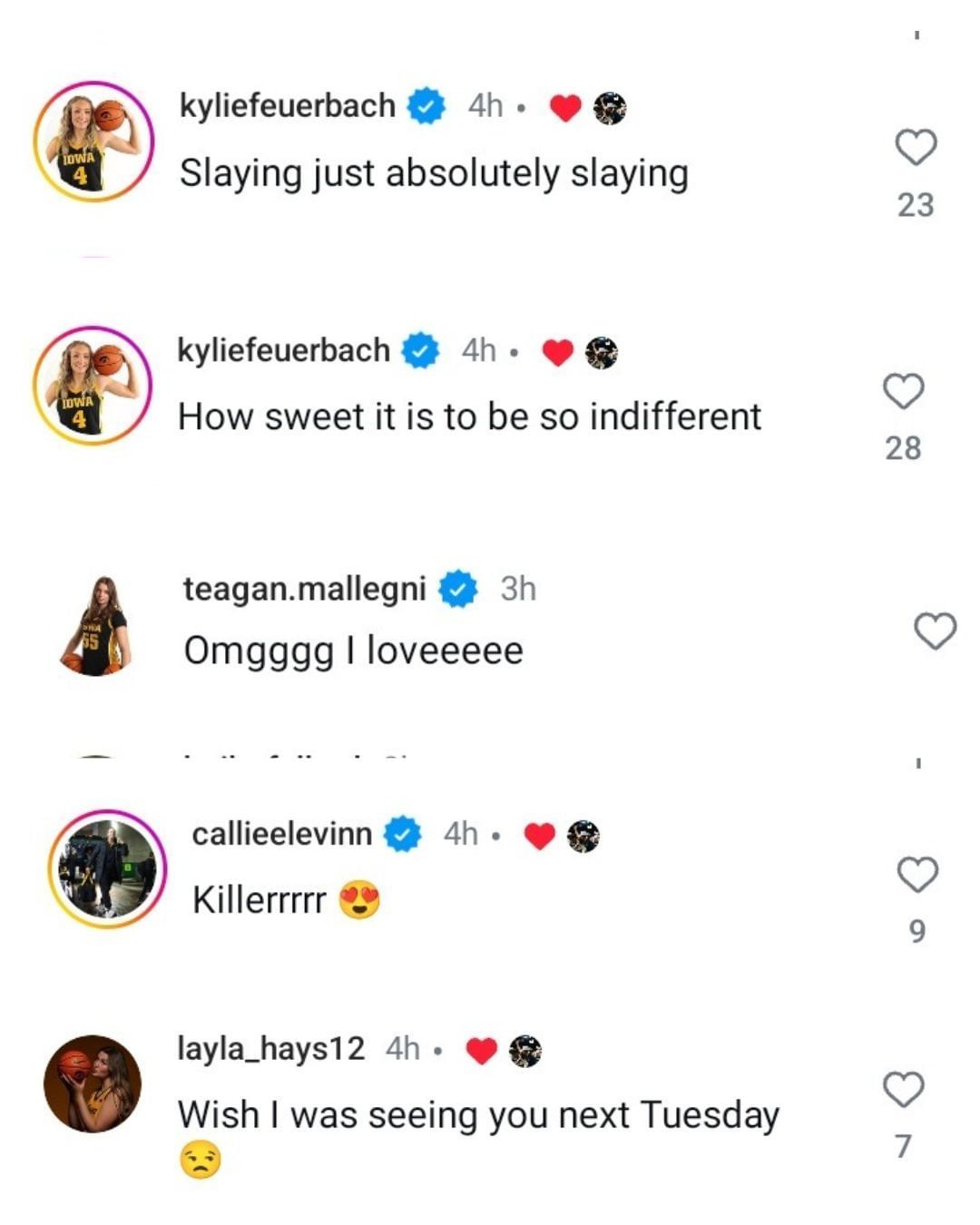 Iowa star Kylie Feuerbach hypes teammate Jada Gyamfi&#039;s stylish denim looks on IG. (Images via Instagram @jadagyamfi)