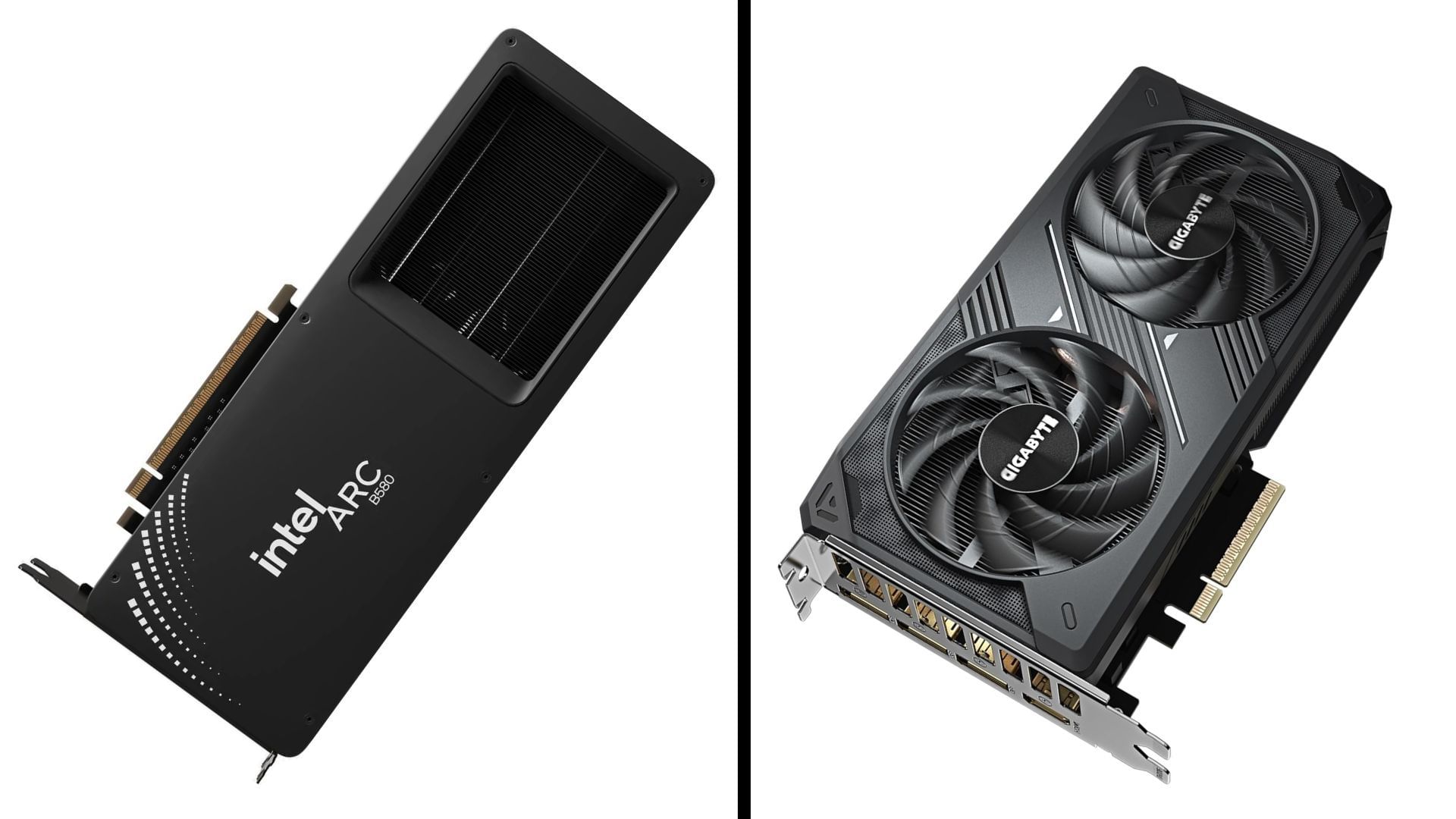 The Intel Arc B580 and RTX 5060 are capable mid-range GPUs for 1080p (Image via Amazon and Newegg)