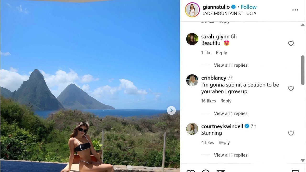 Erin Blaney&#039;s comment on Gianna Tulio&#039;s Instagram post - Source: @giannatulio on IG