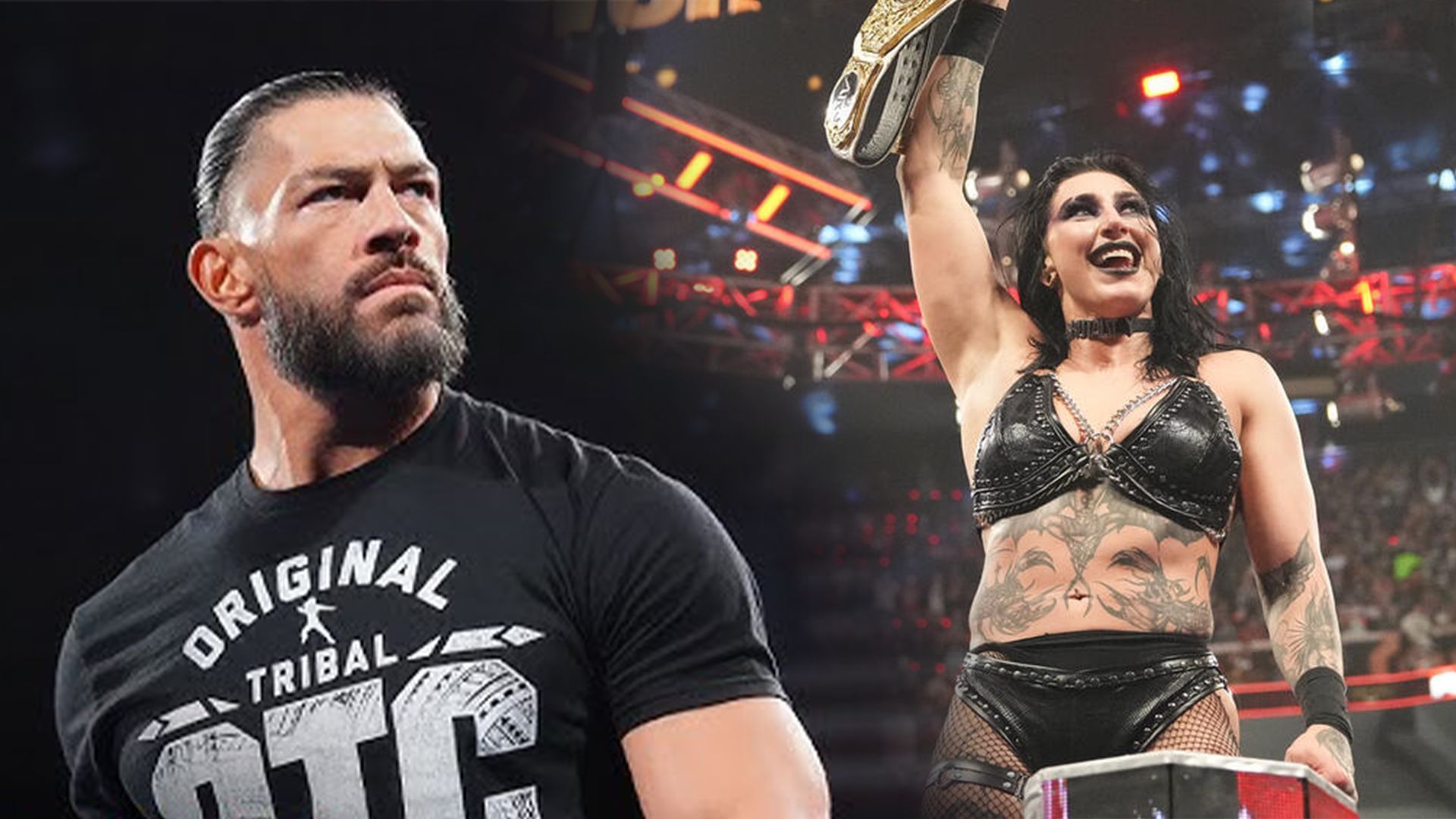 Roman Reigns &amp; Rhea Ripley! (Credits: WWE.Com &amp; WWE on YouTube)