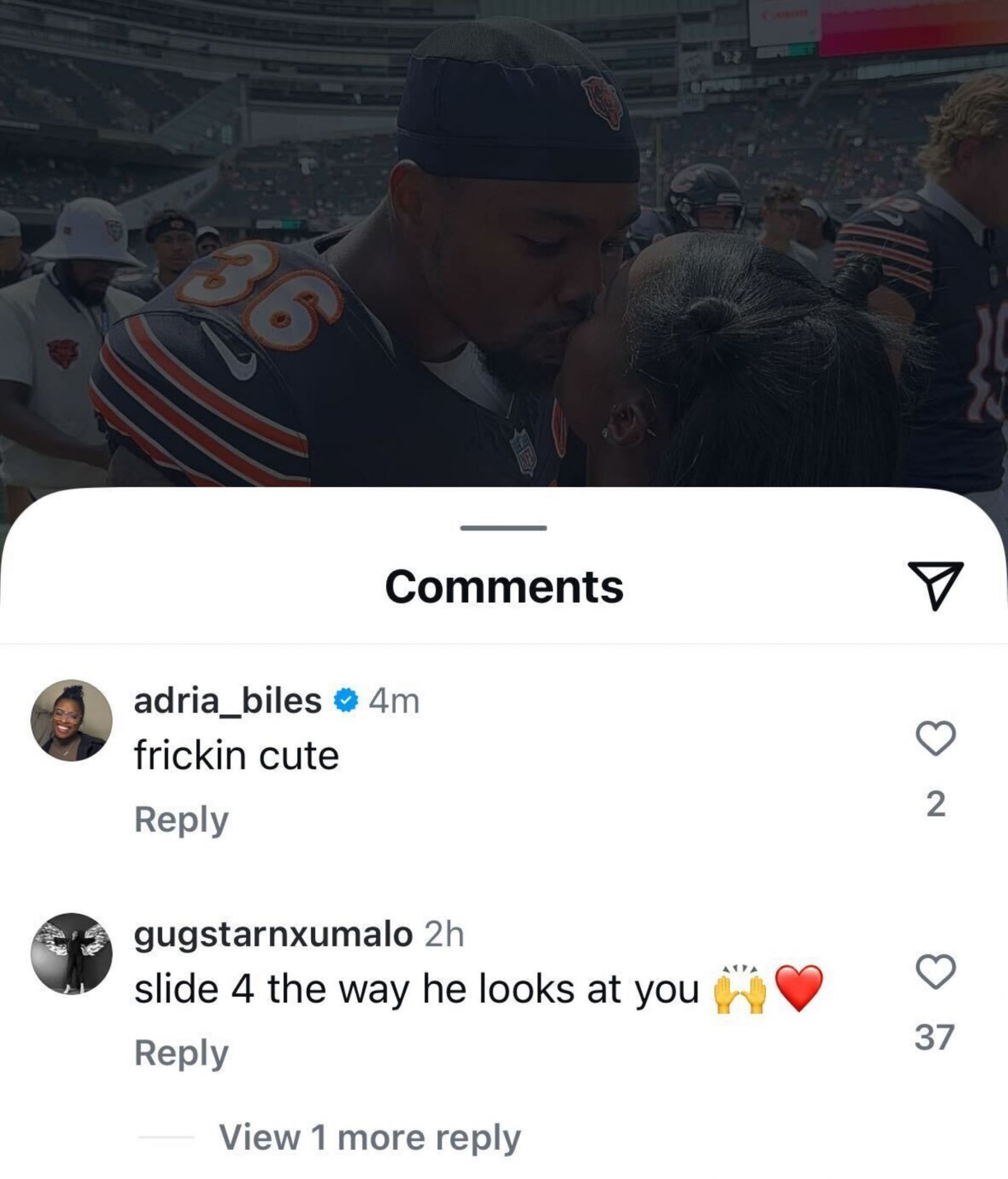 Screengrab of Adria Biles&#039; comment on Simone Biles&#039; post [Image Source : Simone Biles&#039; Instagram]