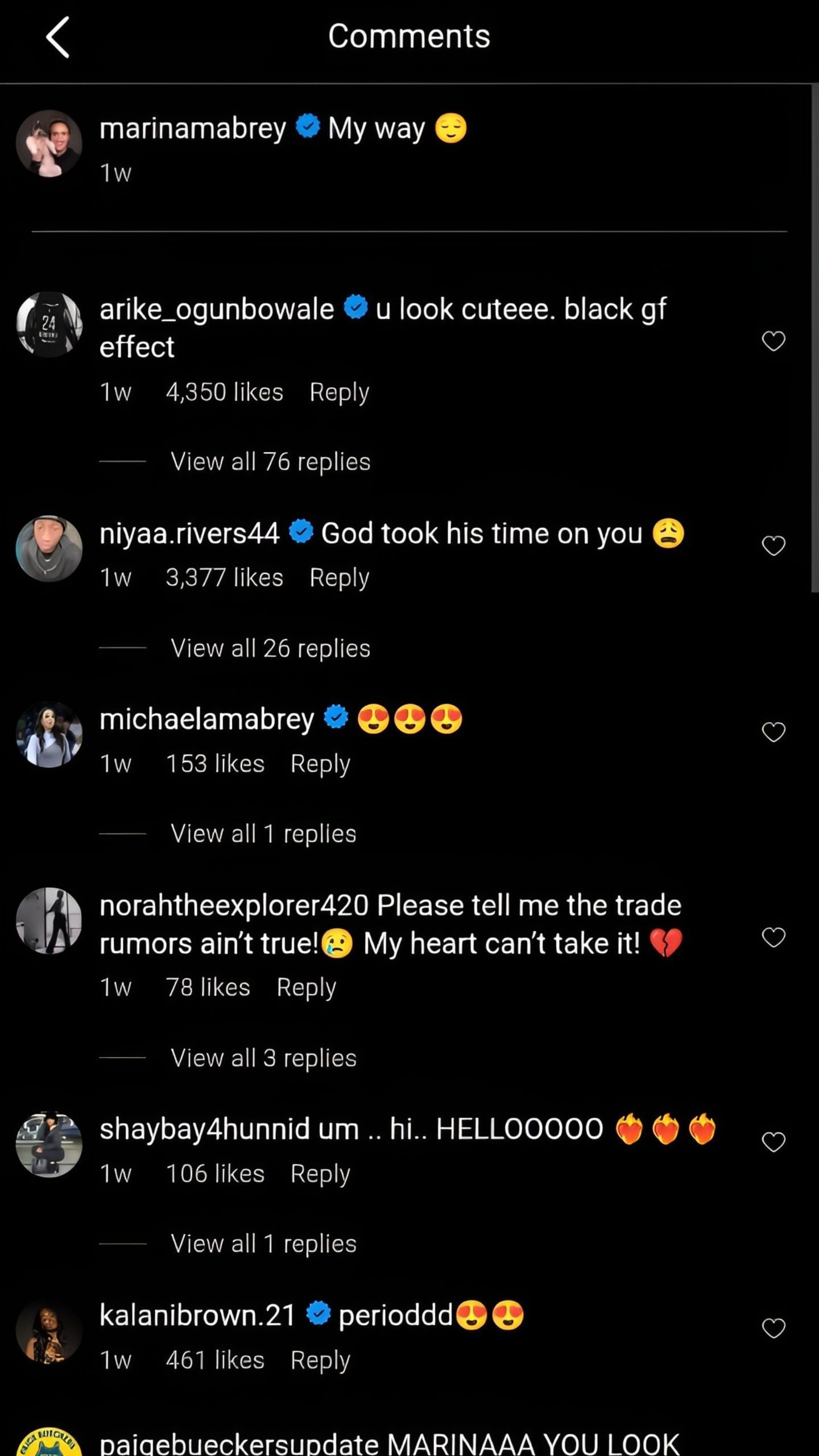 Comments on Marina Mabrey&#039;s post (image credit: instagram/marinamabrey)