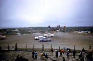 Curtis Turner (99), Glenn Roberts (22), and Jim Cushman (10) during the 1956 Daytona Road Course race. Source: Getty