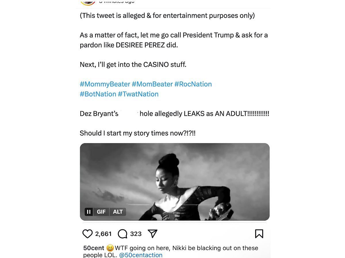 50 Cent&#039;s now-deleted Instagram post on Nicki&#039;s comments (Image via X/@AkademiksTV)