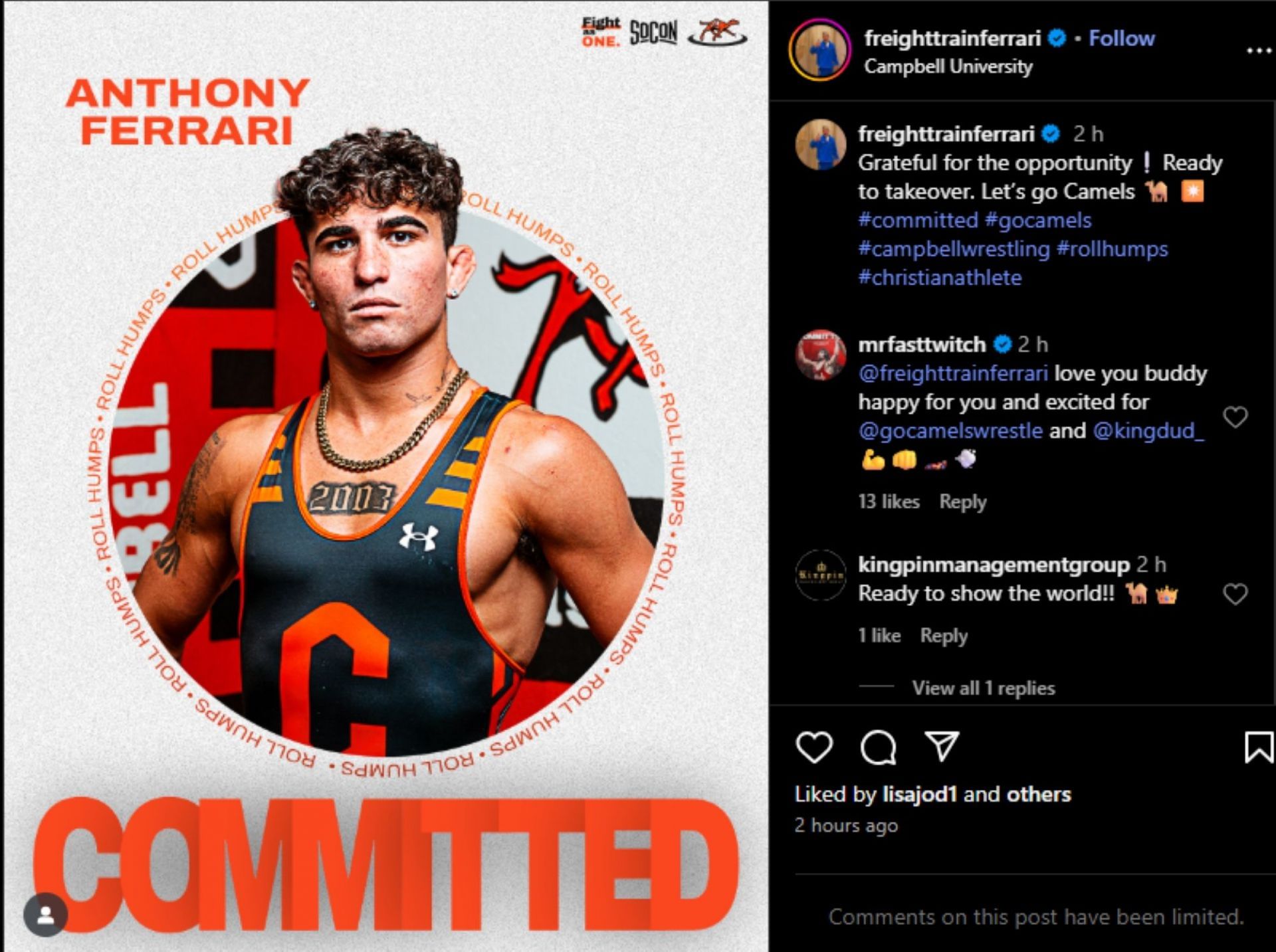 Ferrari showed support to his brother; Instagram - @freighttrainferrari