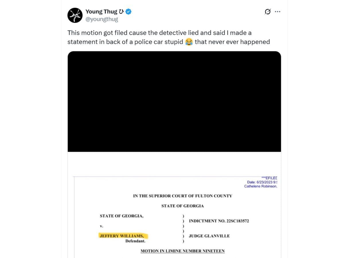 Jeffery&#039;s tweet concerning snitching allegations (Image via X/ @youngthug)