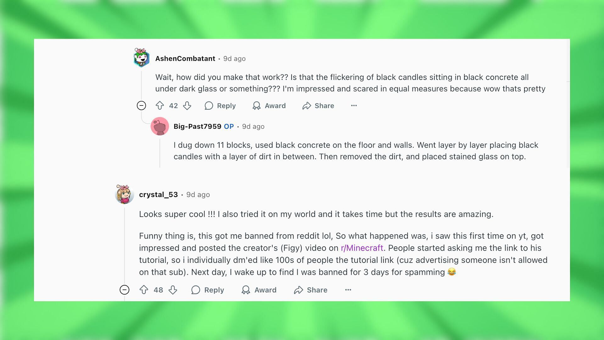 Redditors react to the Minecraft floor build (Image via Reddit)