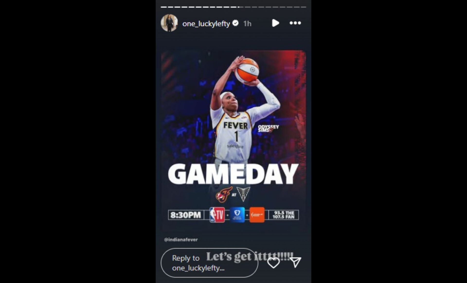 Odyssey Sims IG story (via @one_luckylefty/Instagram)