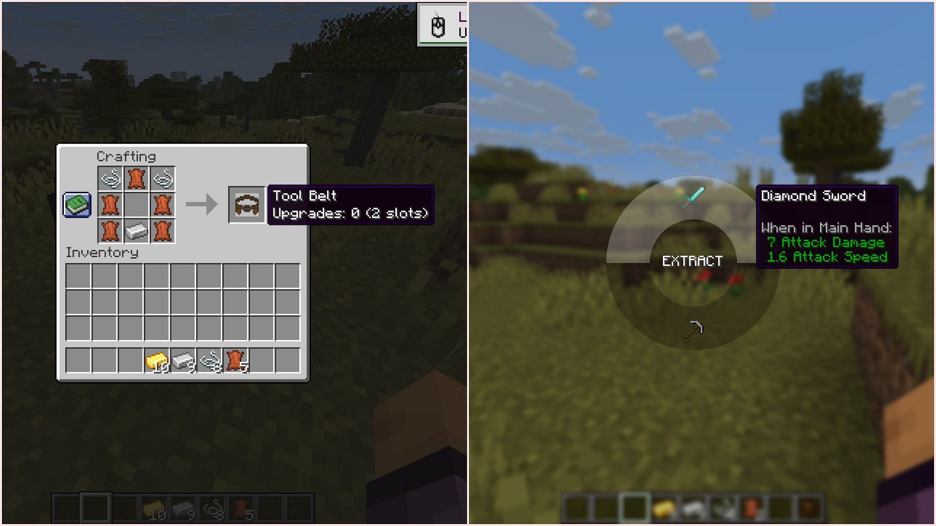 Tool Belt adds a utility belt that can keep various tools and weapons (Image via Sportskeeda Gaming || Mojang Studios)