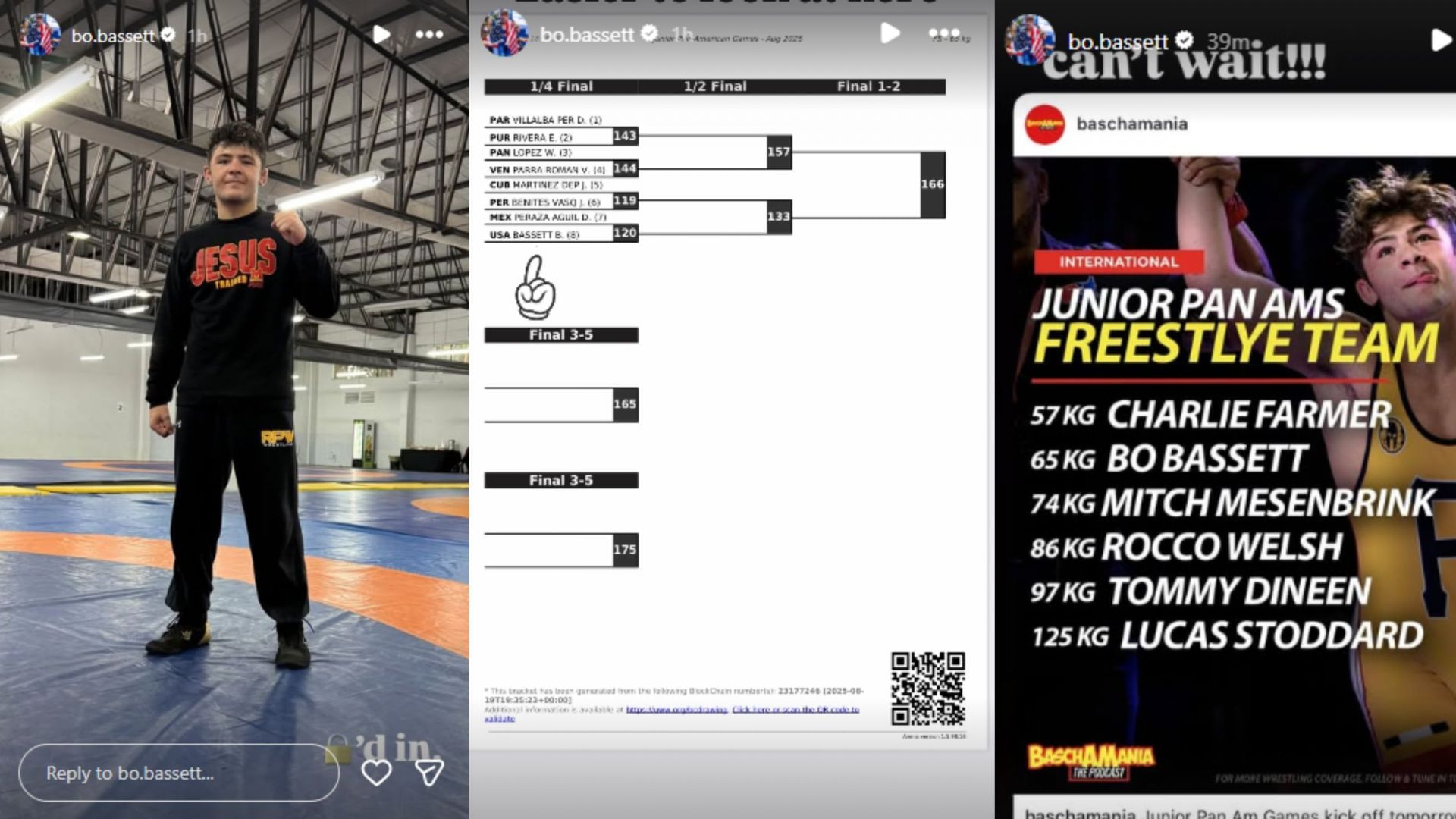 Screengrabs of some of Bassett&#039;s Instagram stories about Junior Pan Am Games [Image Source: Bo Bassett&#039;s Instagram]