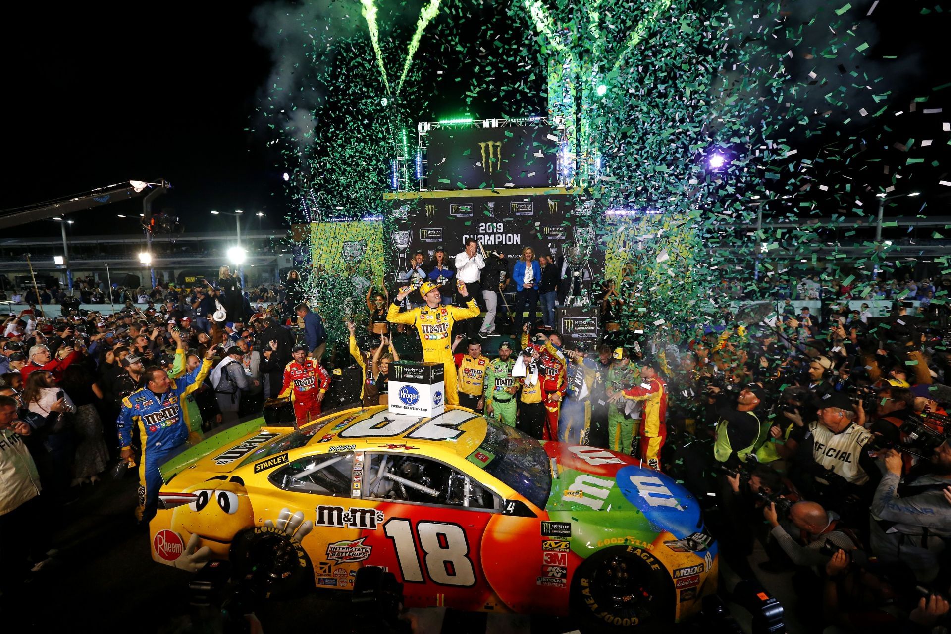 Kyle Busch (18) after winning the 2019 Monster Energy NASCAR Cup Series. Source: Getty