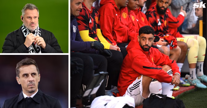 Jamie Carragher trolls Gary Neville after embarrassing Manchester United cup loss to Grimsby Town by sharing prediction video