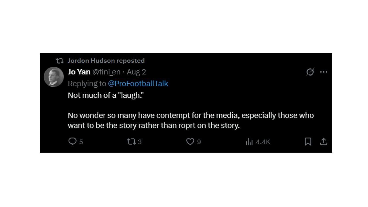 Jordon Hudson reposted the tweet.
