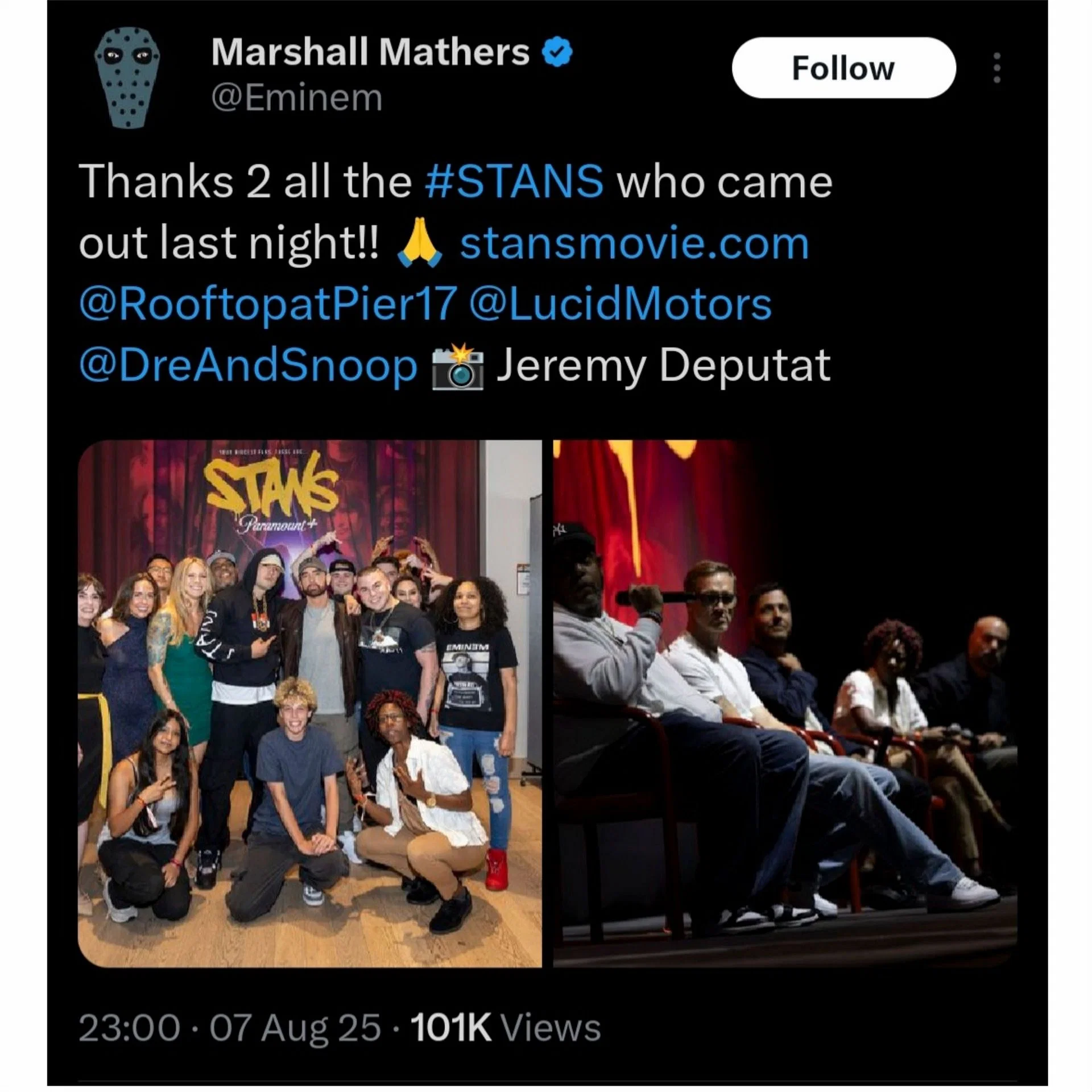 Eminem thanked his fans (Image via X/@Eminem)