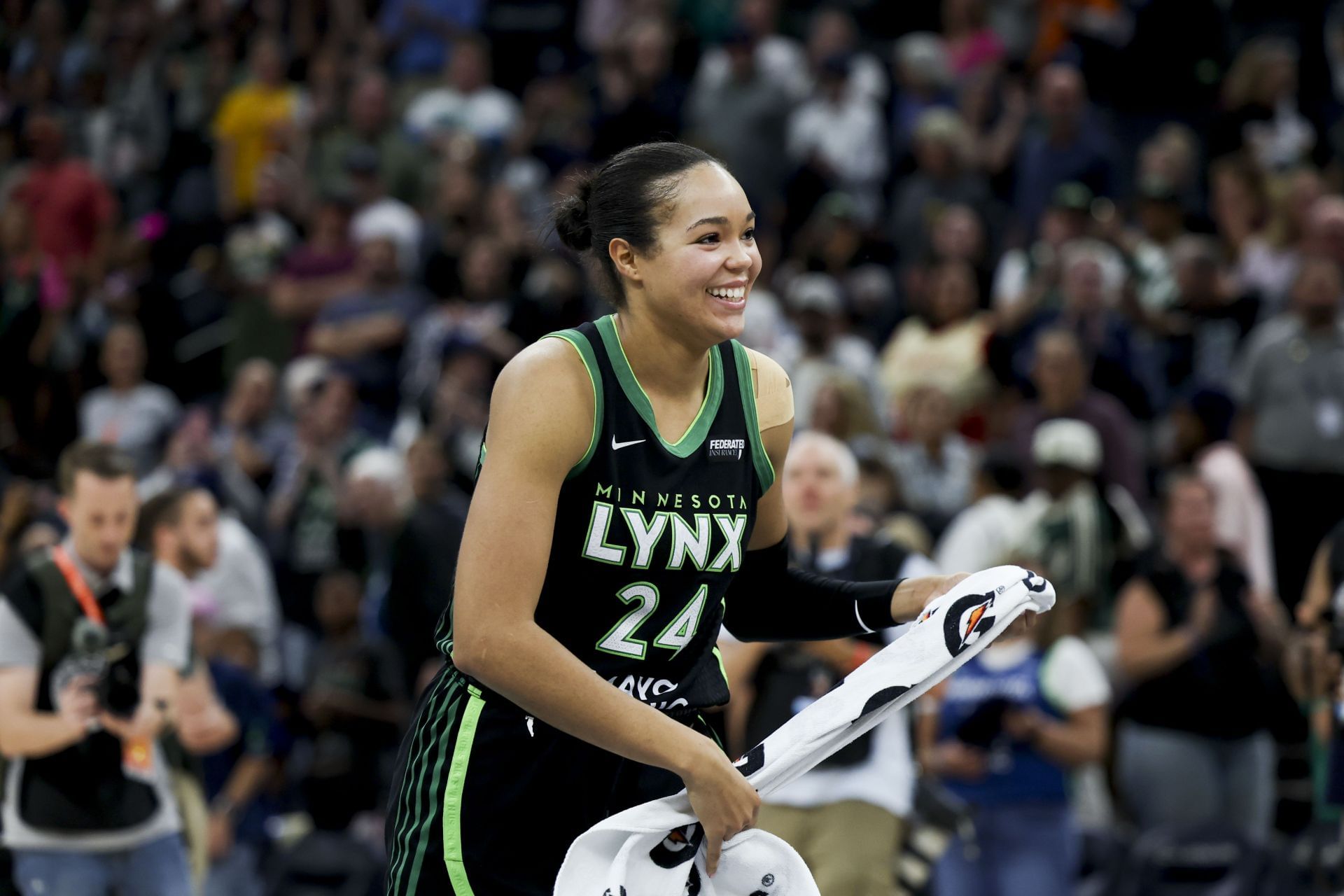 Napheesa Collier of the Minnesota Lynx reacts after winning a game against the Indiana Fever at Target Center - Source: Getty