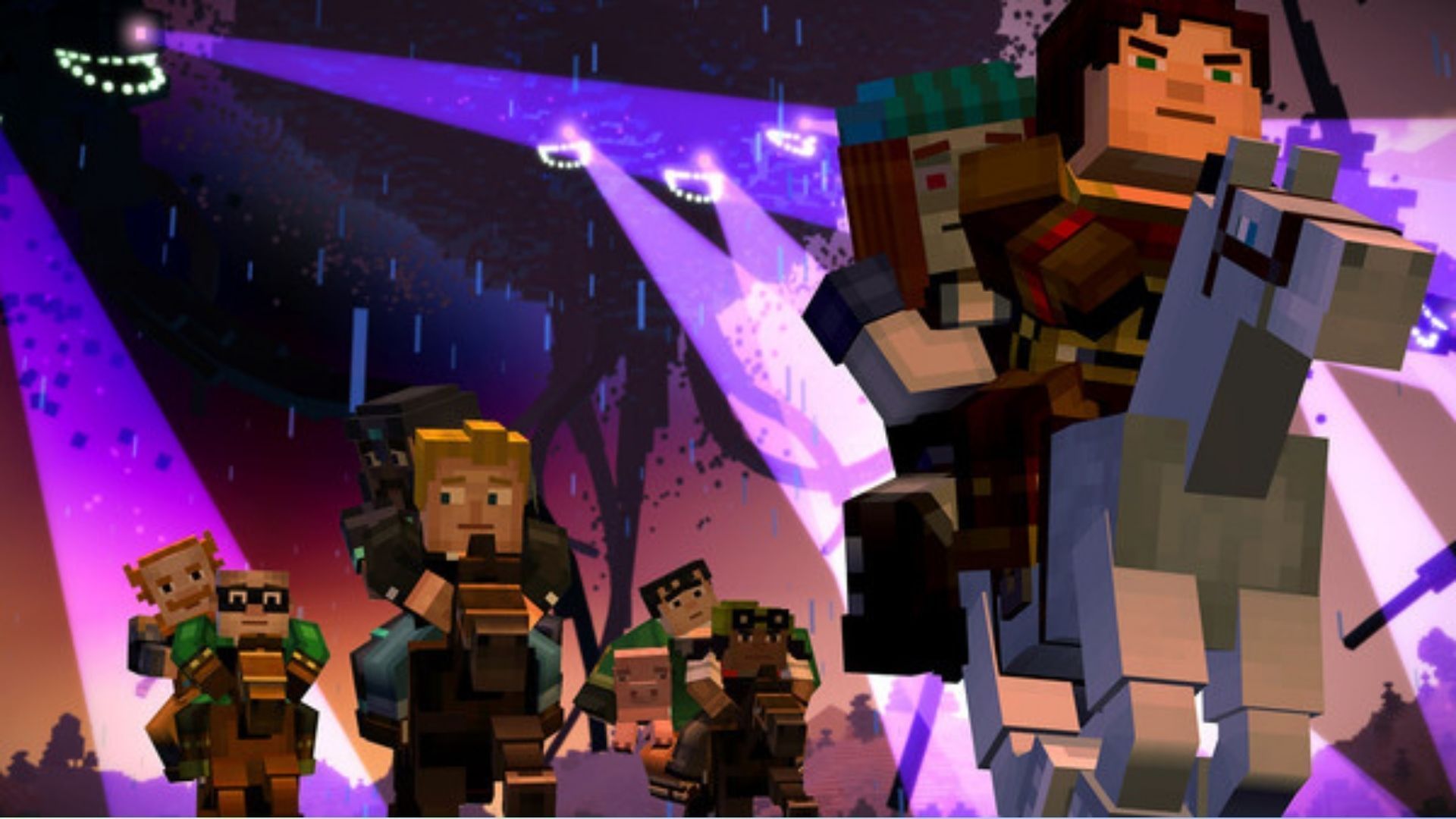 The powerful tractor beams could suck blocks and mobs (Image via Steam/Minecraft Story)
