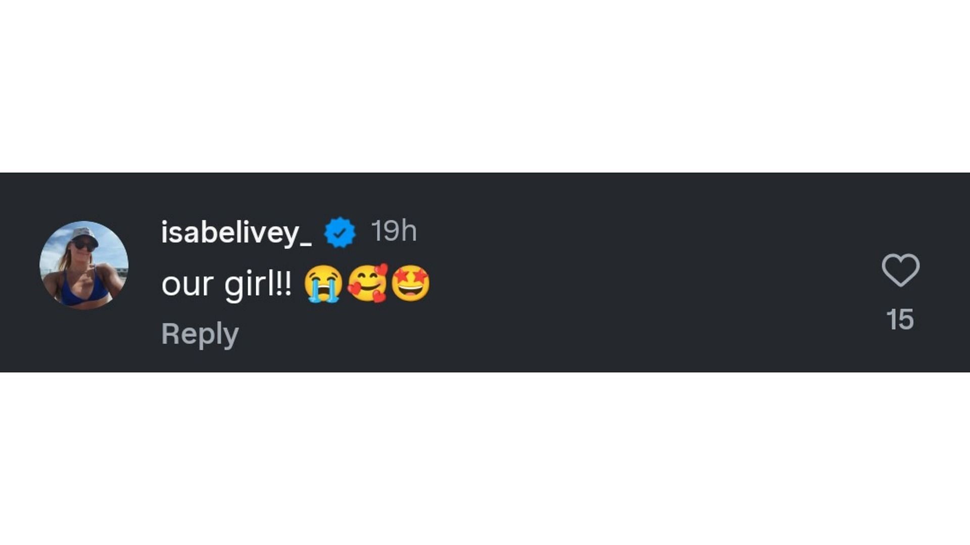 Ivey&#039;s comment on Ledecky&#039;s post (Image via: @katieledecky)