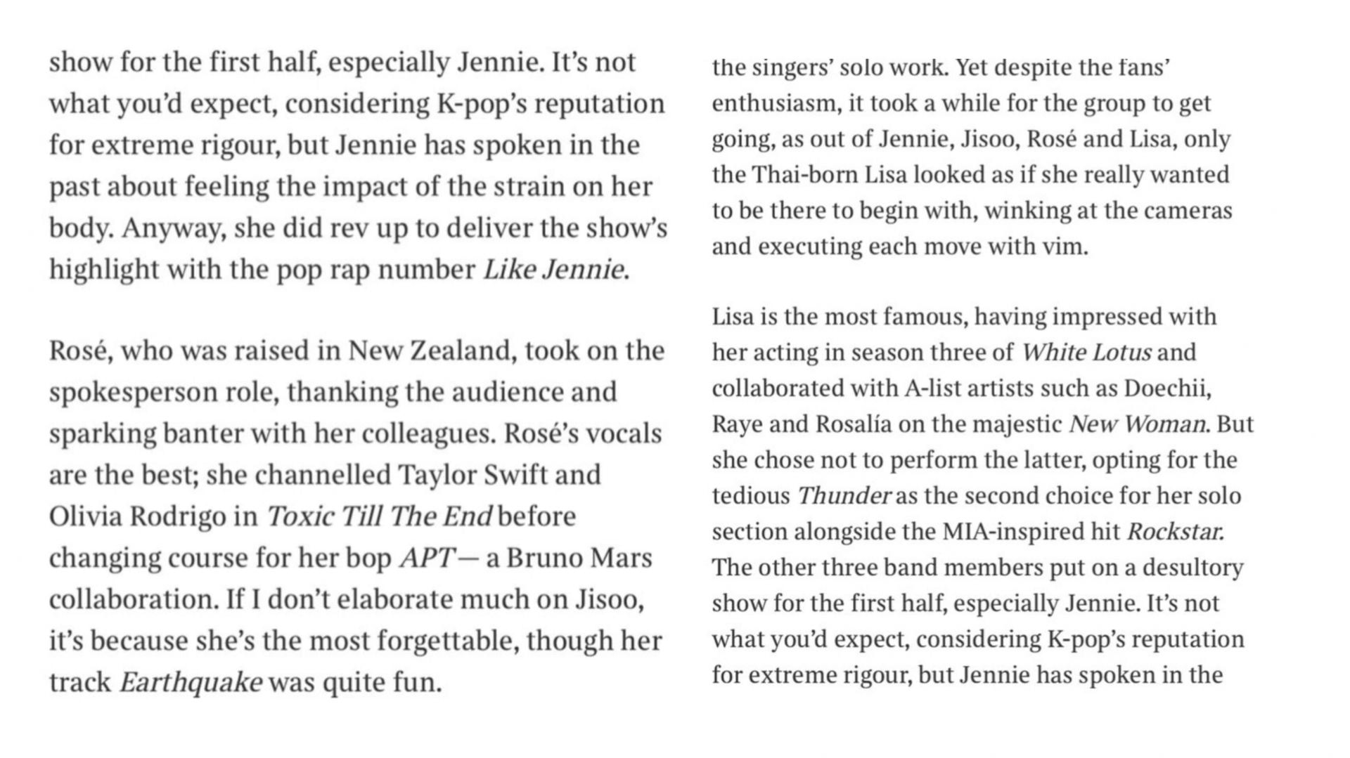 The Times review of BLACKPINK&rsquo;s London stops (Images via The Times)