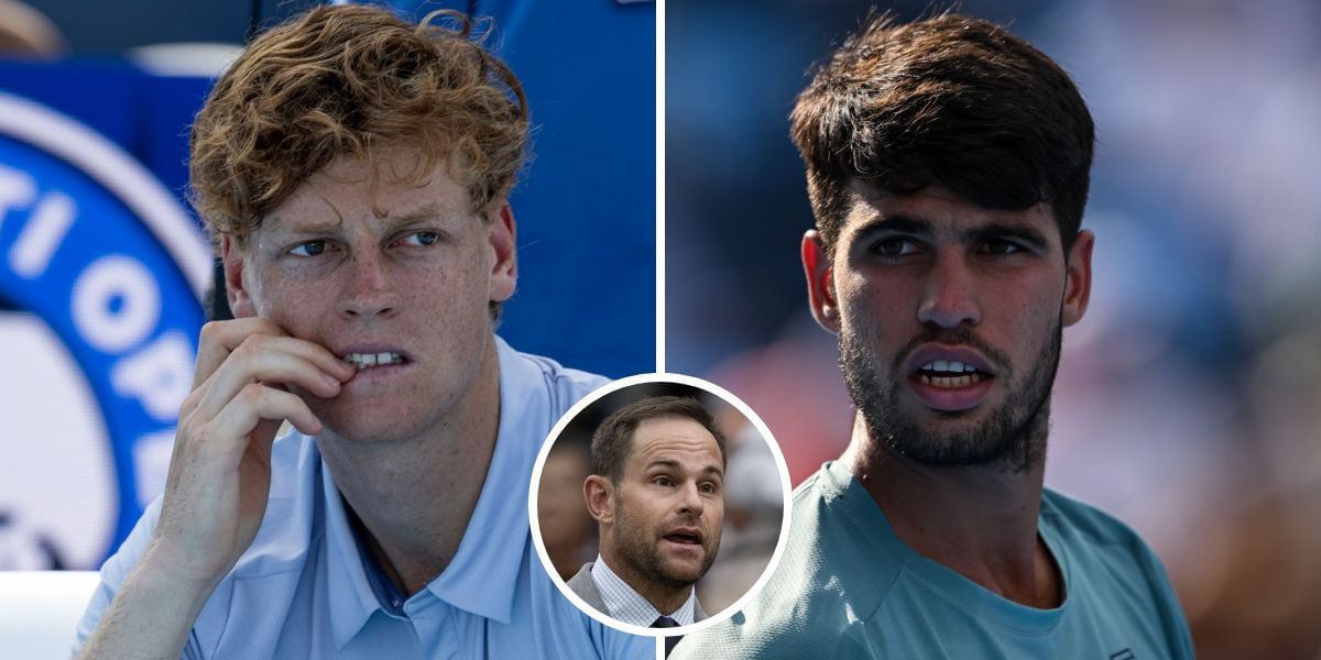 Jannik Sinner (left), Carlos Alcaraz (right), Andy Roddick (bottom inset), Sources: Getty