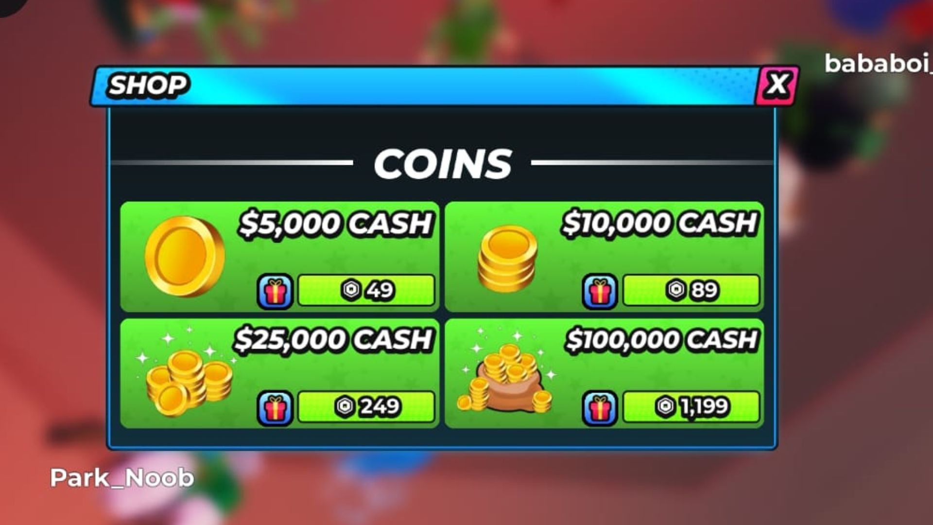 Cash bundles in the in-game Shop (Image via Roblox)