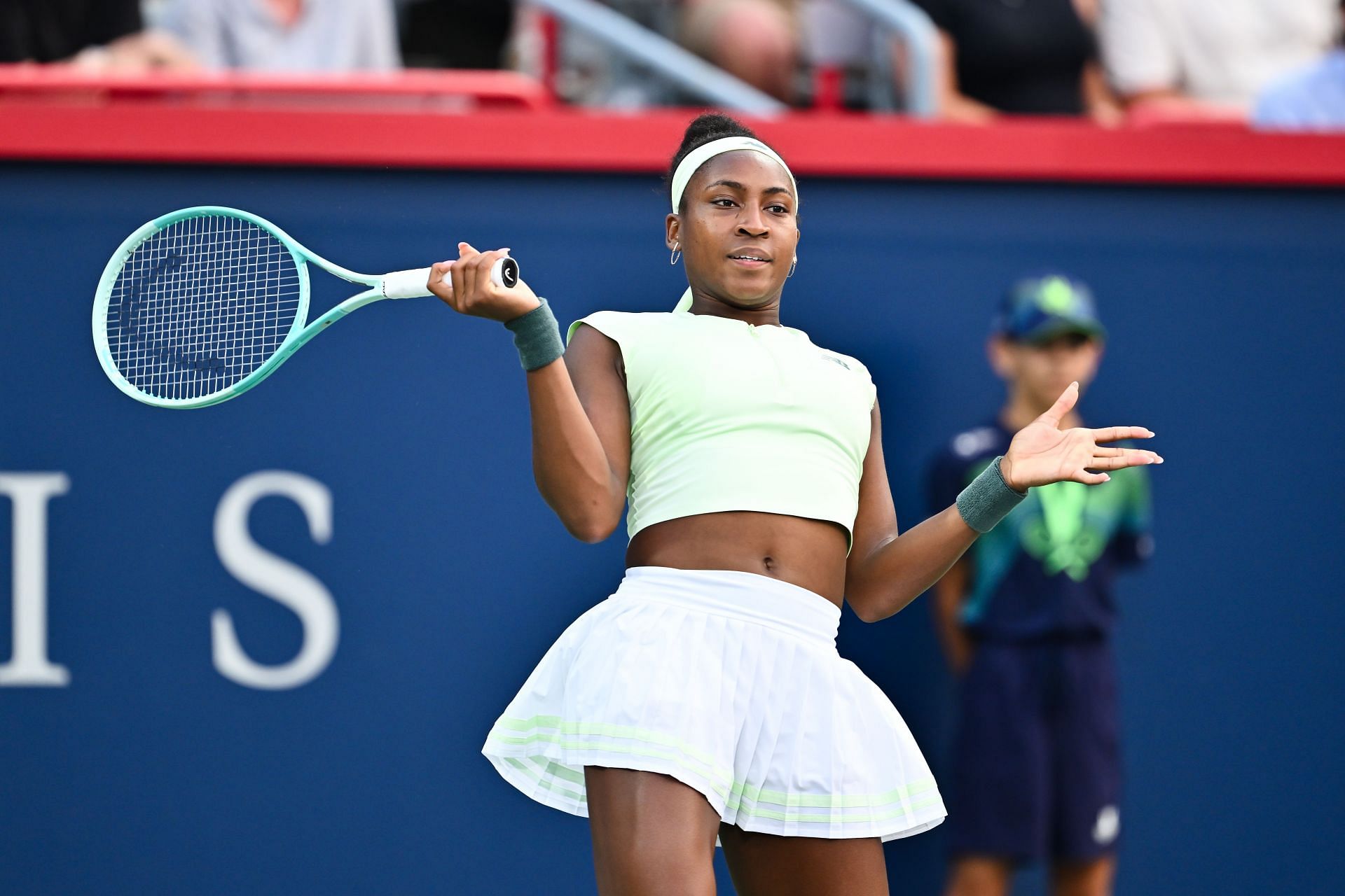 Coco Gauff in women&#039;s singles action at the 2025 National Bank Open in Montreal (Source: Getty)