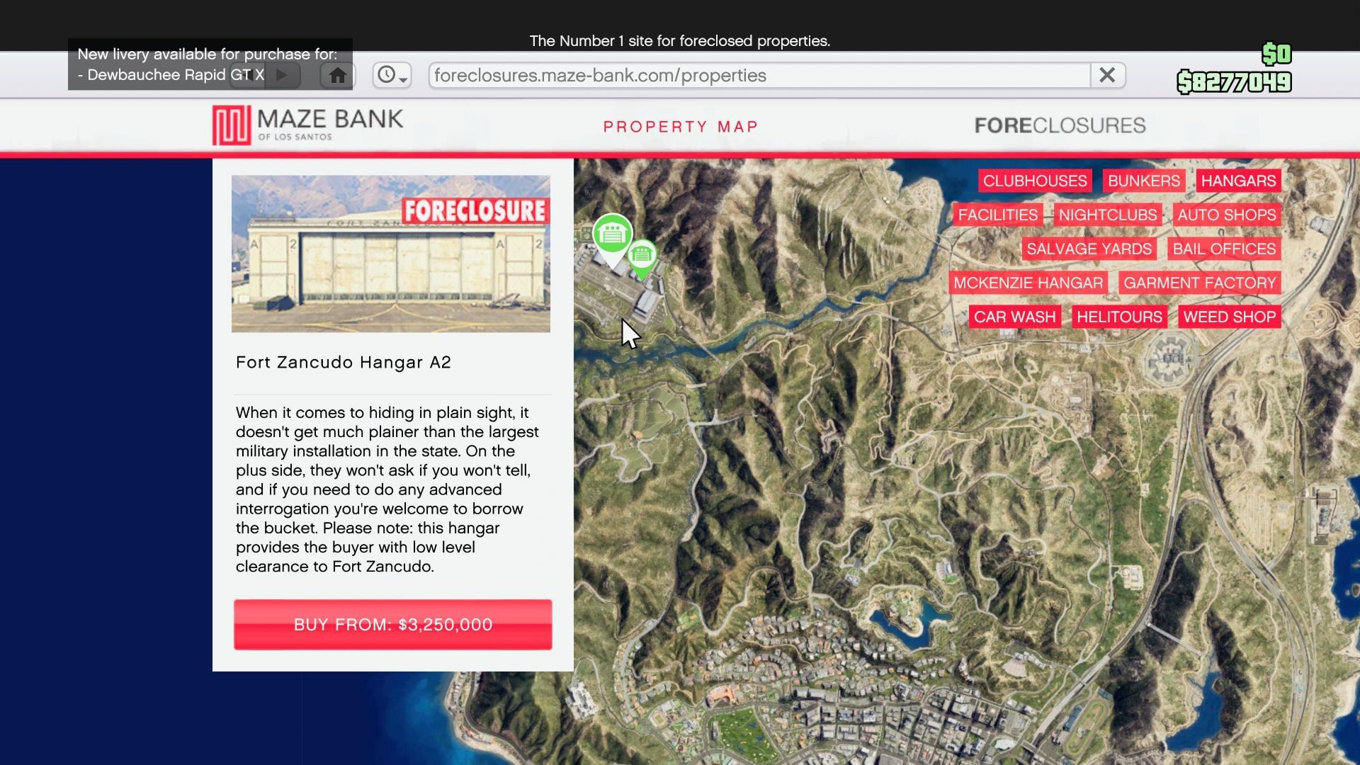 GTA 5 Online Smuggler&#039;s Run business guide: Hangar on sale (Image via Rockstar Games)