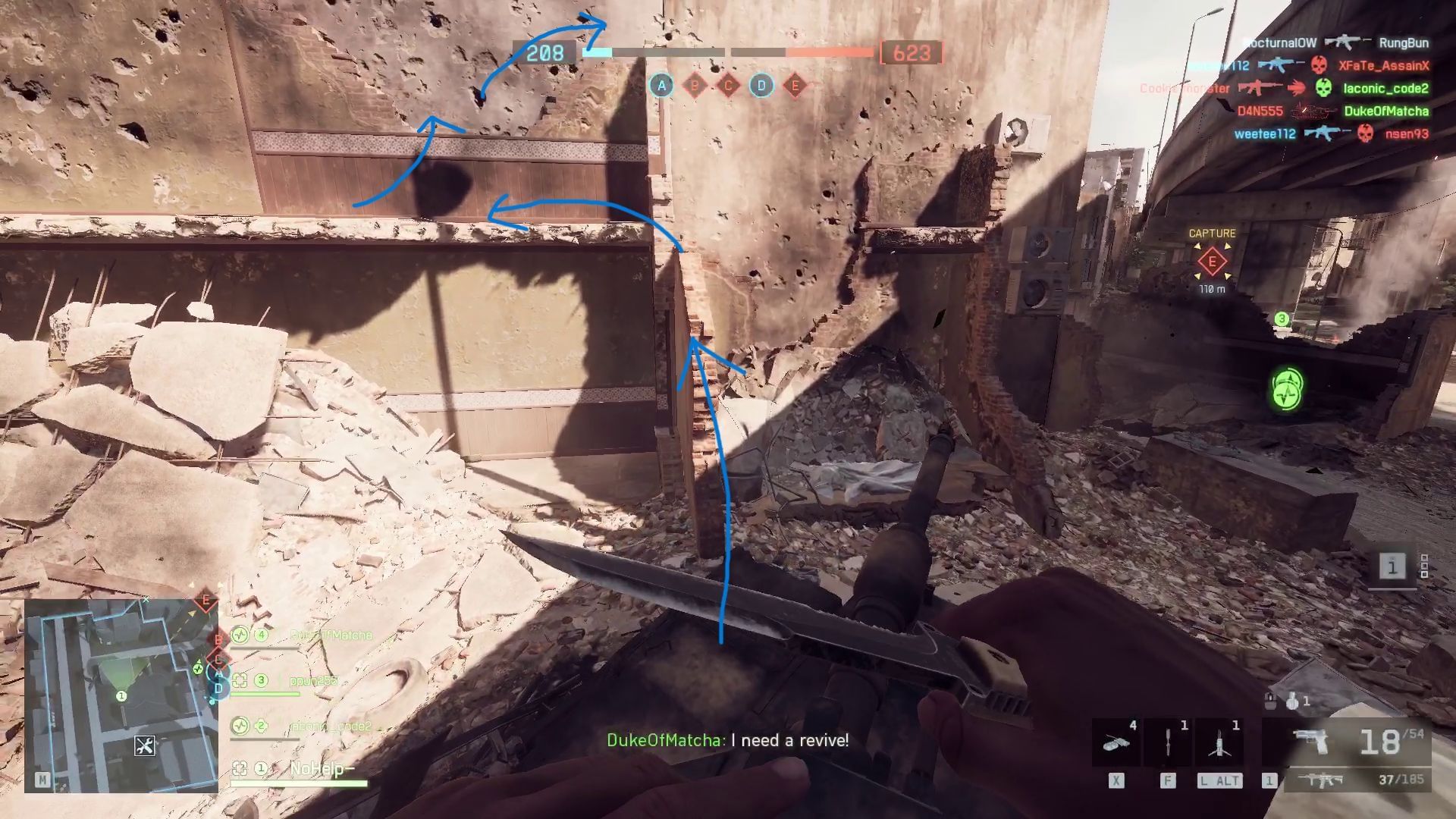 Climb onto the broken building as marked (Image via Sportskeeda Gaming || EA)
