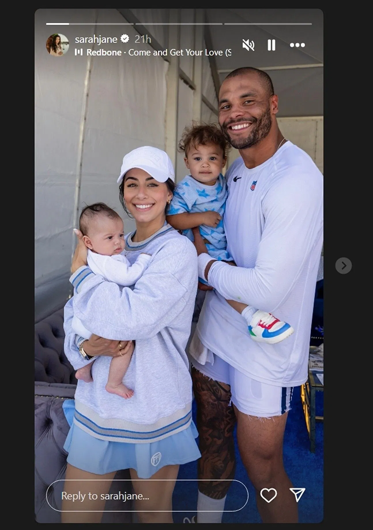 Dak Prescott&#039;s fianc&eacute;e Sarah twins in white attire in family visit to Cowboys camp /@sarahjane