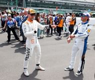 (L-R) Team Arrow McLaren drivers Pato O'Ward and Kyle Larson before the Indianapolis 500. Source: Getty