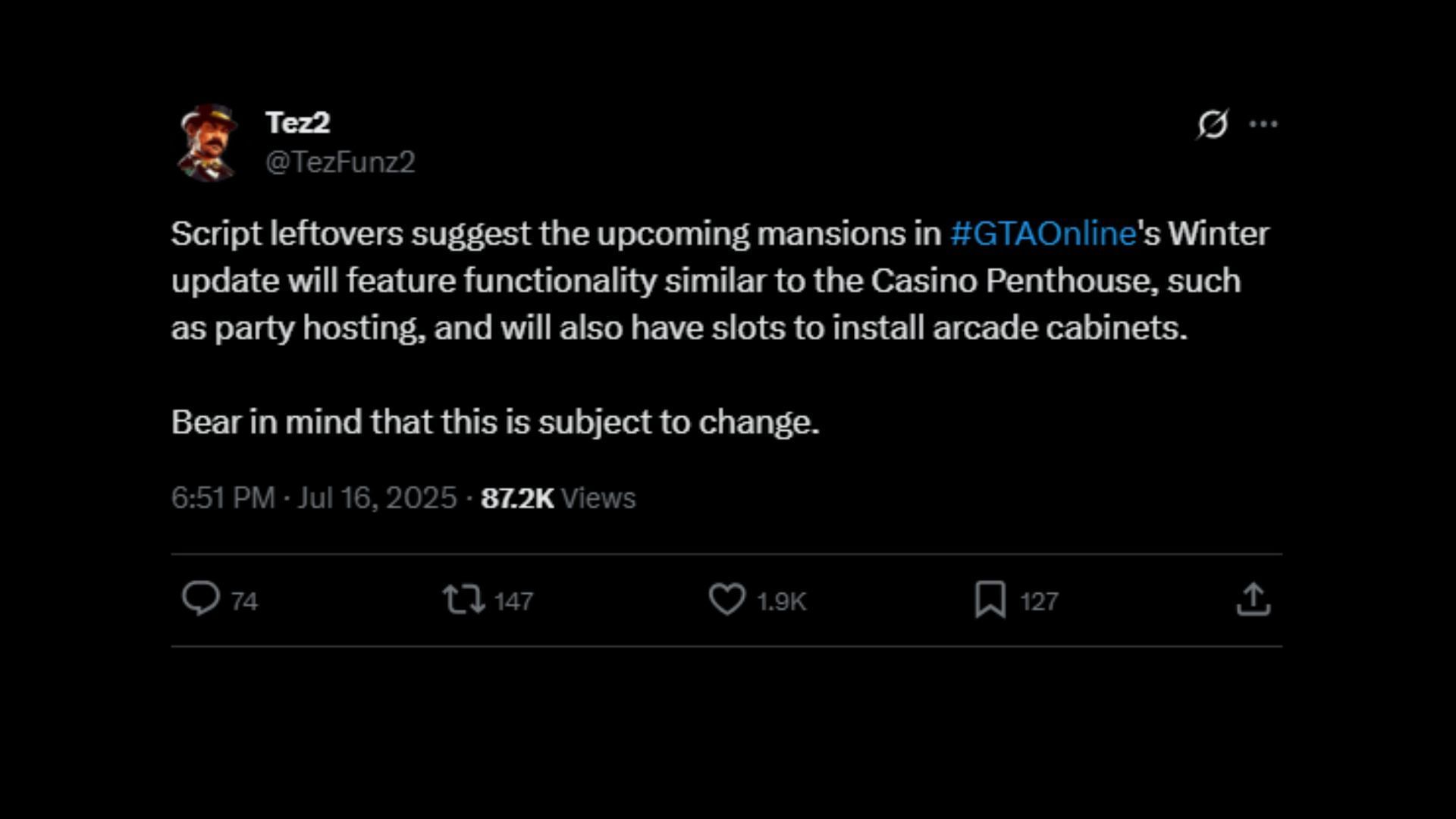 Tez2&#039;s tweet in question (Image via X)