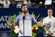 Karen Khachanov with the Candian Open runner-up trophy. (Source: Getty)