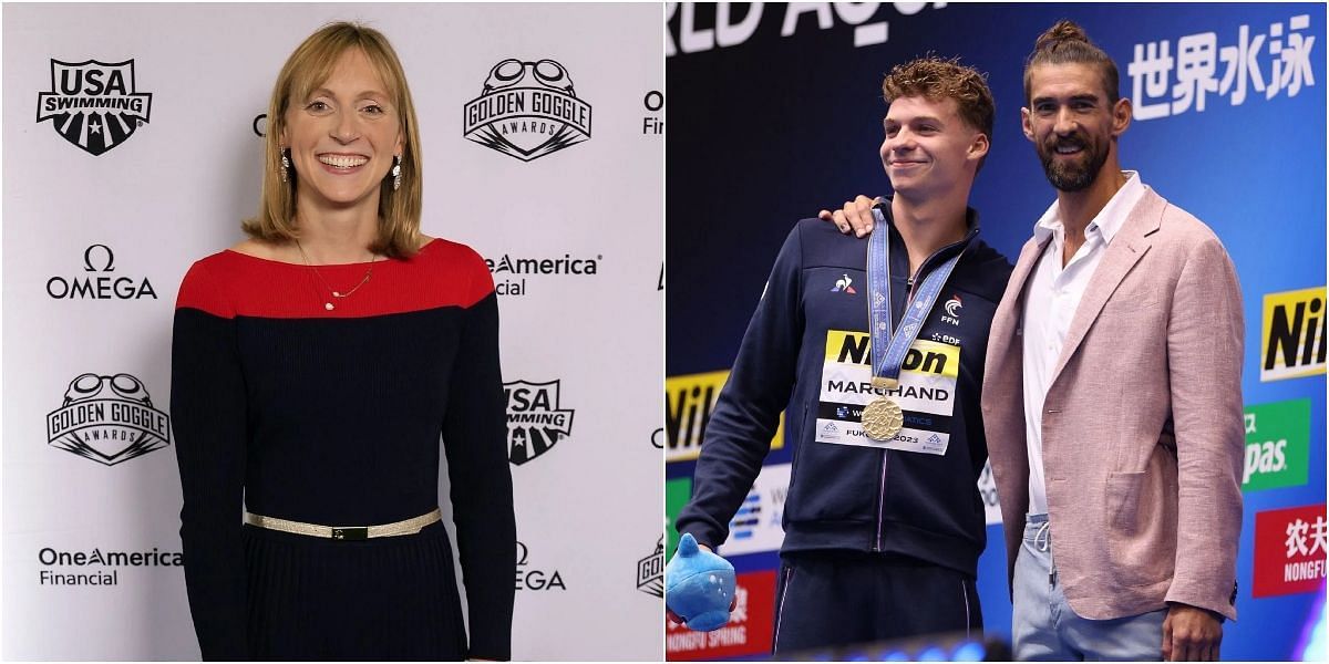 Katie Ledecky, Leon Marchand and Michael Phelps