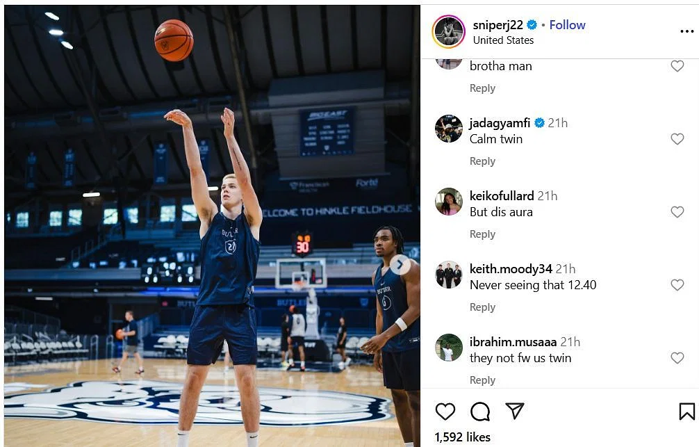 Jada Gyamfi hypes Jack McCaffery IG post. Image via @sniperj22