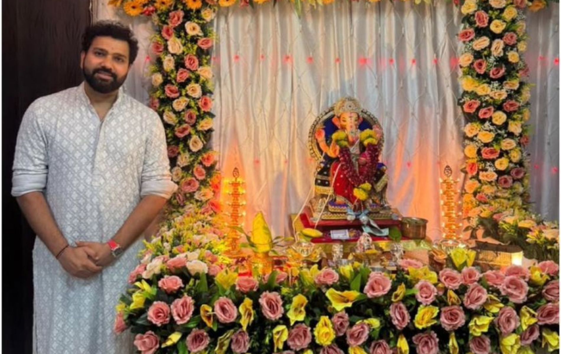 Rohit Sharma celebrated Ganesh Chaturthi with his family on Wednesday. (Pic: Instagram/rohitsharma45).