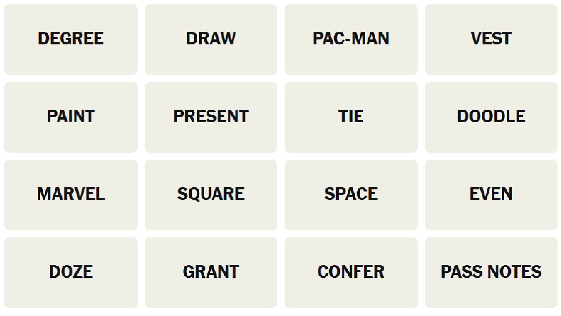 All the words for the New York Times Connections puzzle today (Image via The New York Times)