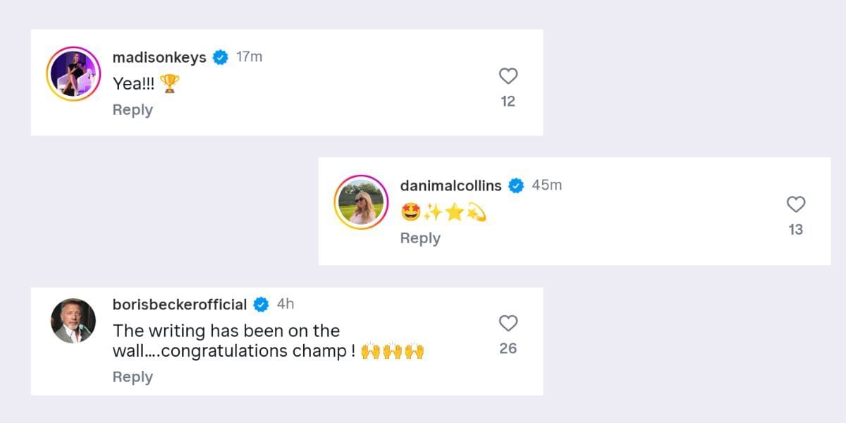 Madison Keys, Danielle Collins &amp; Boris Becker&#039;s replies via Ben Shelton&#039;s Instagram post