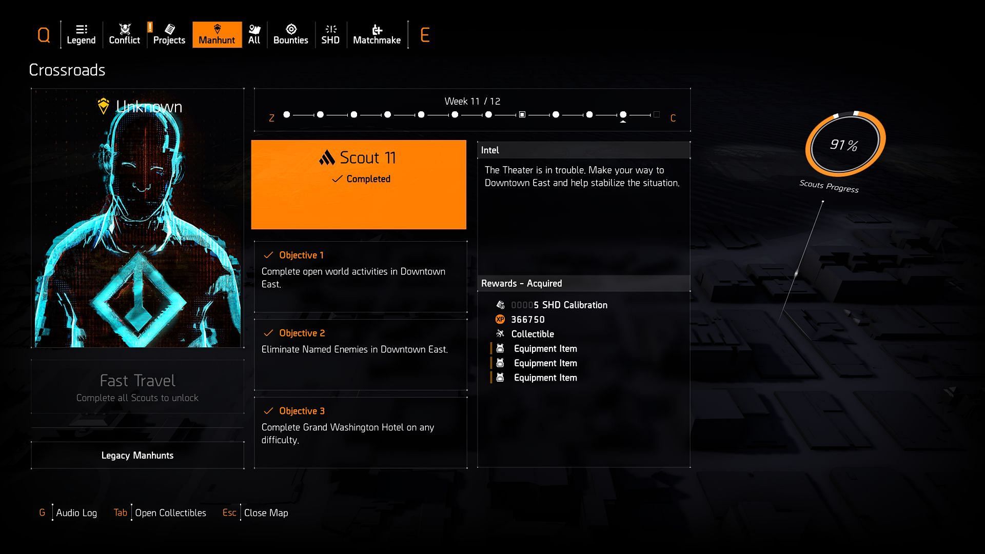 The Division 2 Week 11 Manhunt challenges screenshot.