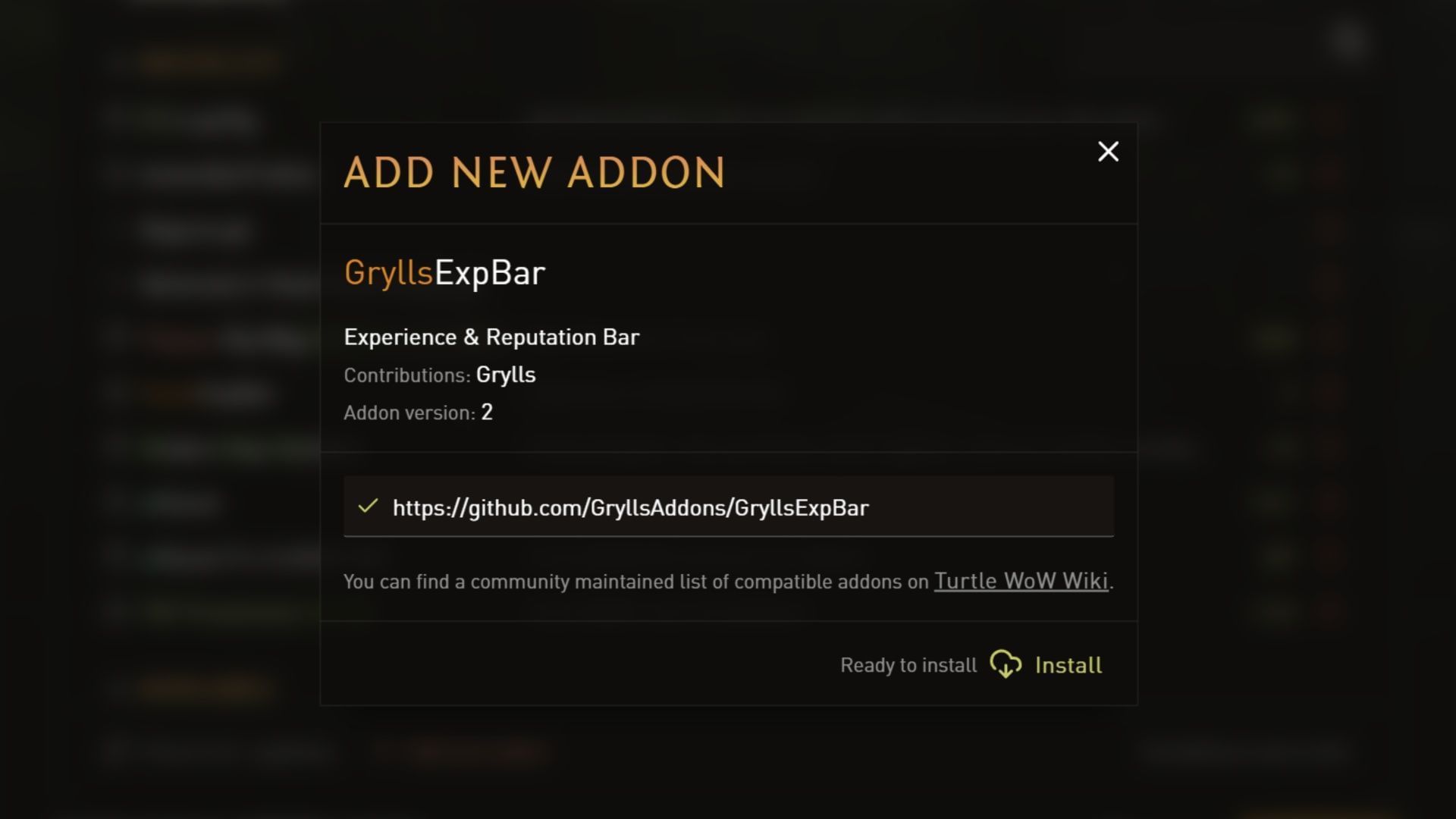 Installing addons is incredibly simple. You either click the download button on the launcher, or find it in the Wiki and just copy the URL (Image via TurtleWoW)