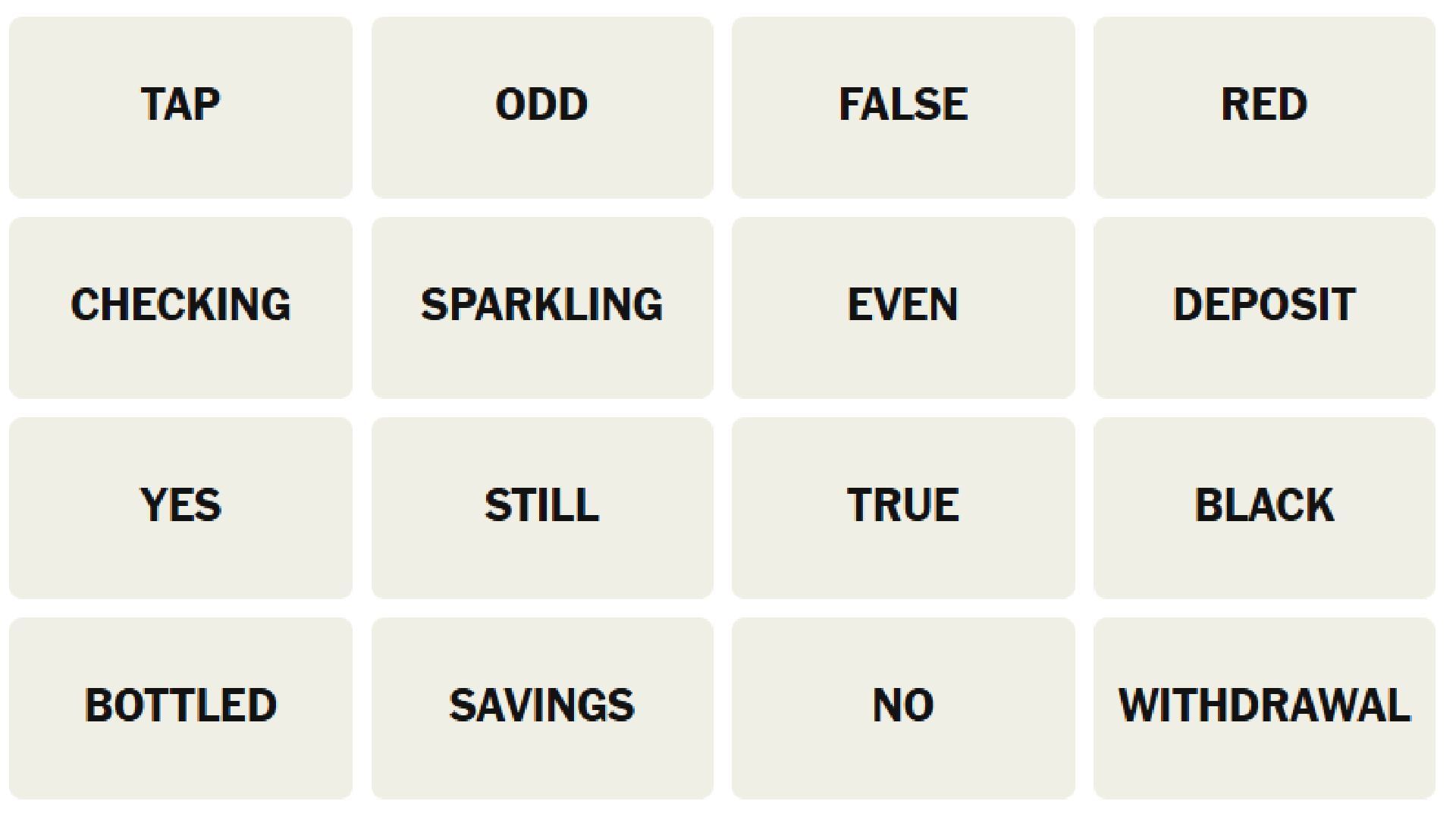 The words for today&#039;s New York Times Connections puzzle (Image via The New York Times)