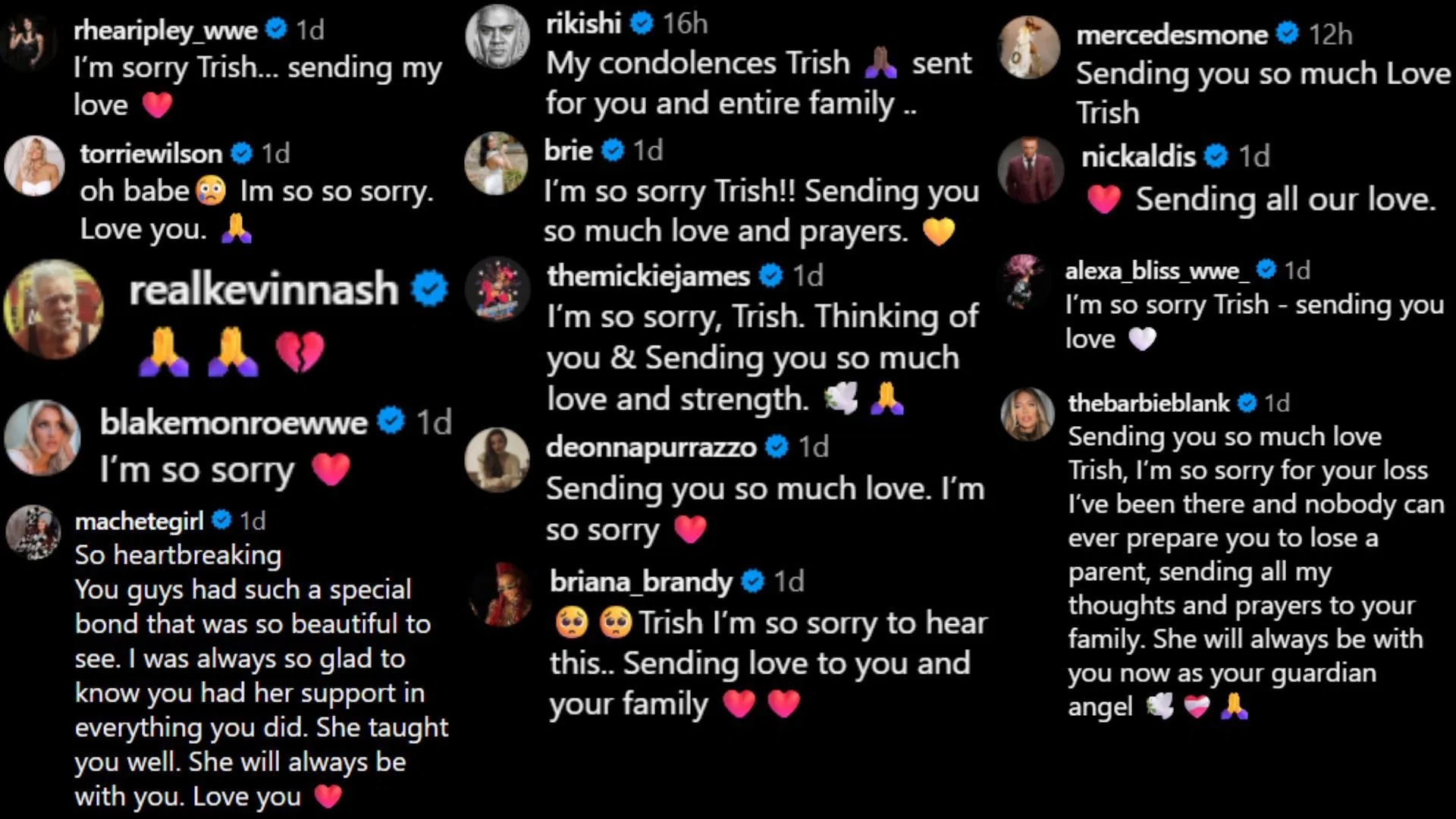 Screenshots of stars&#039; reactions. [Images from Trish Stratus&#039; Instagram handle]
