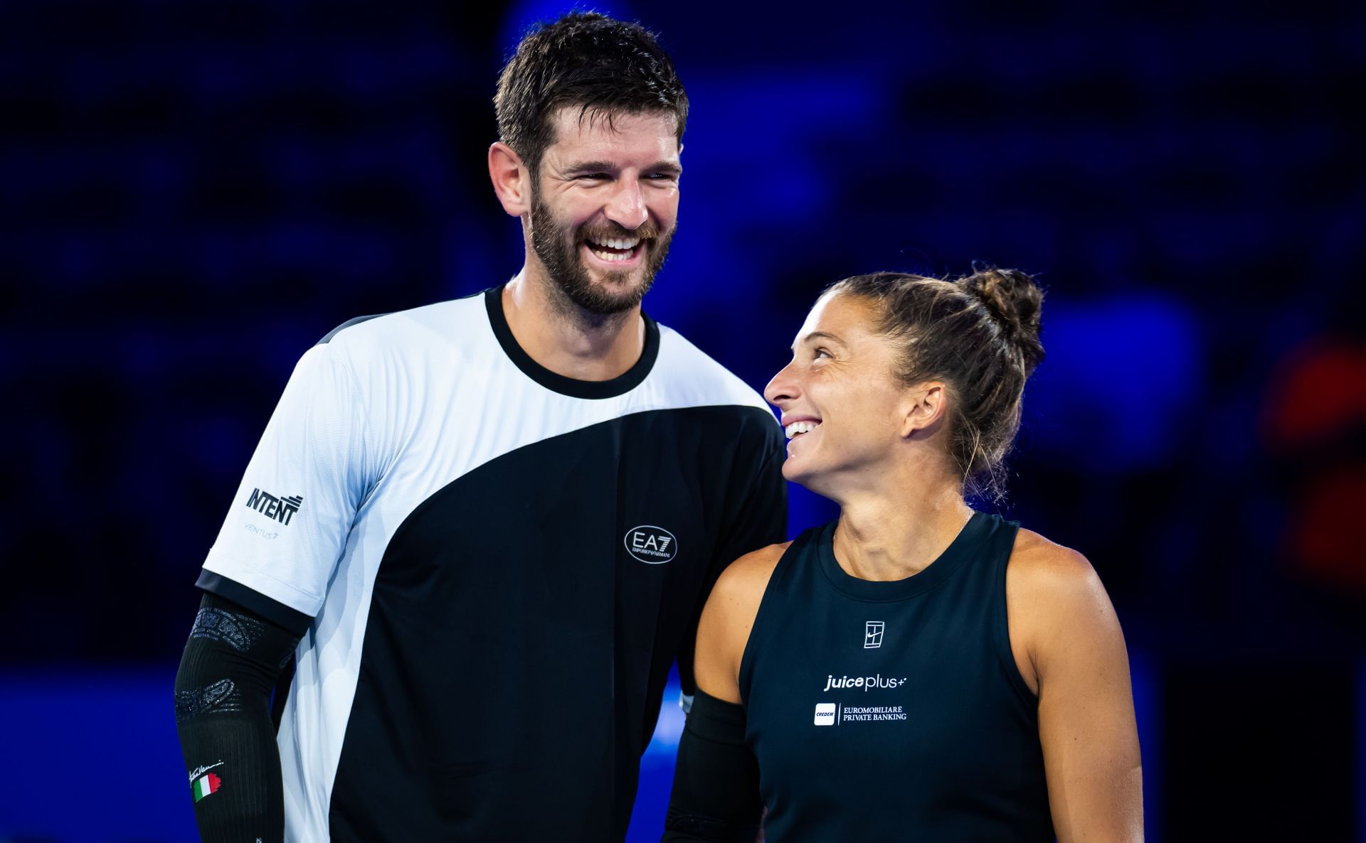 Andrea Vavassori and Sara Errani smile at each other | Image Source: Getty